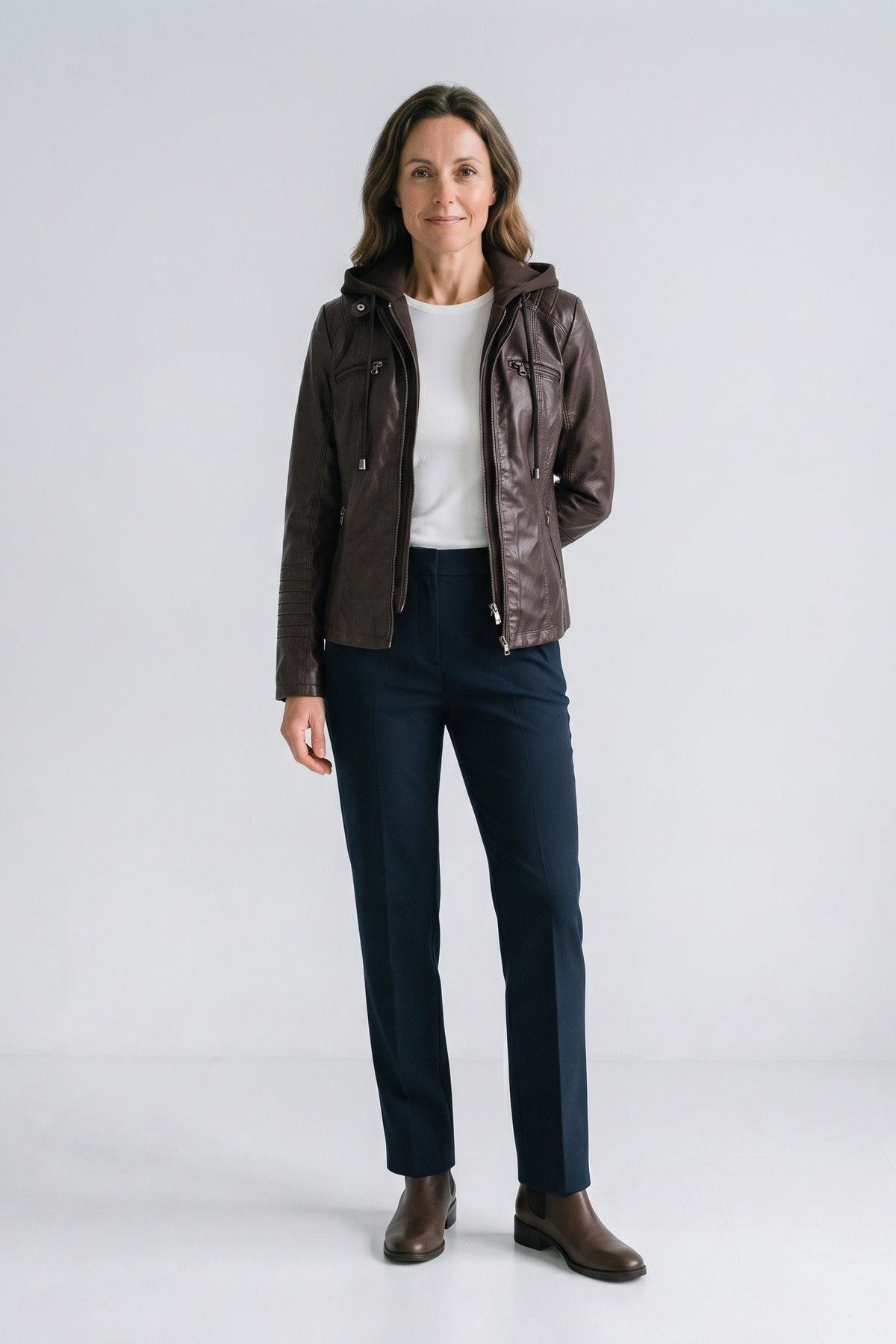 Damen Bikerjacke mit abnehmbarer Kapuze und Reißverschlusstaschen – 6