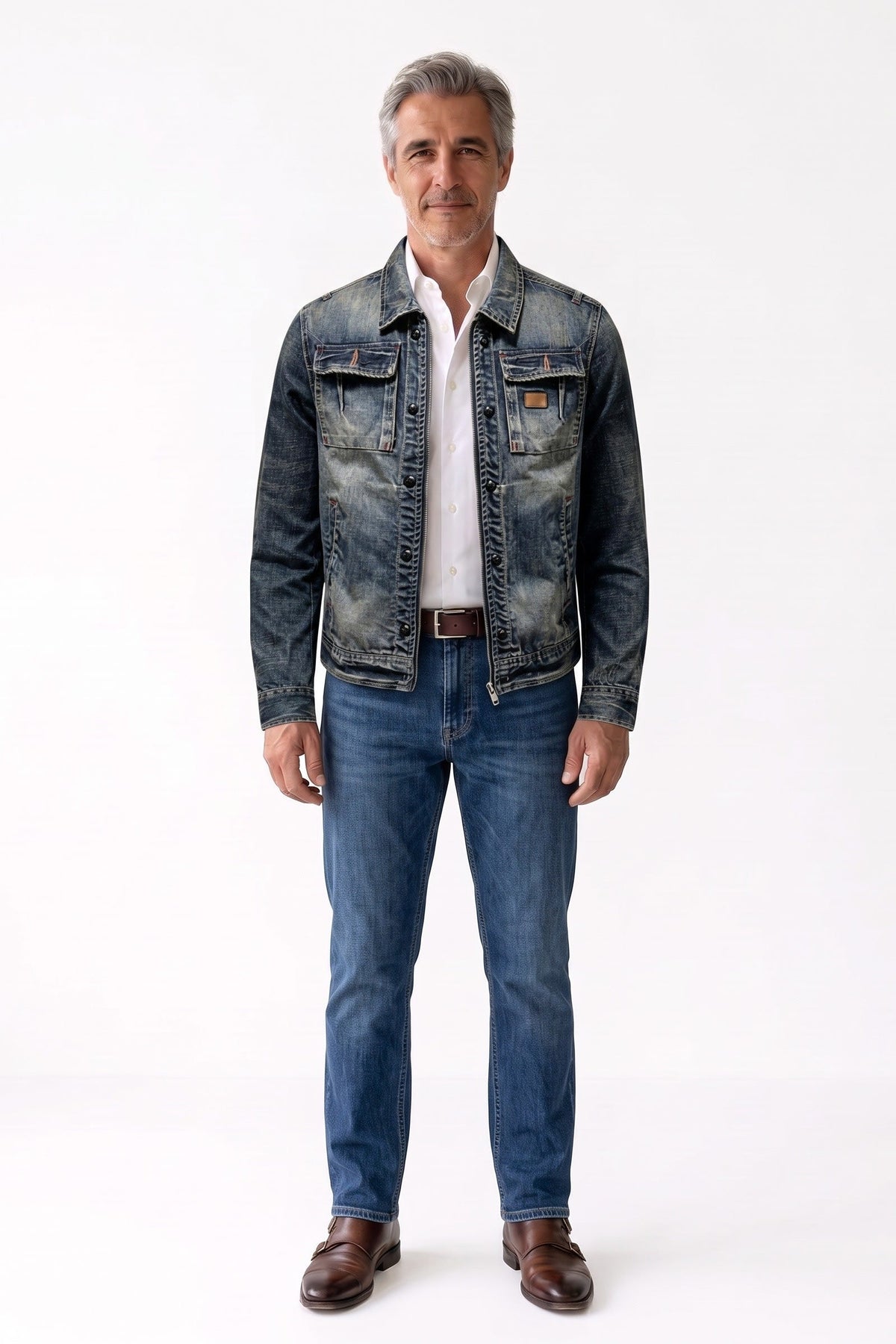 Herren Jeansjacke mit Hemdkragen und Brusttaschen mit Klappe – 3