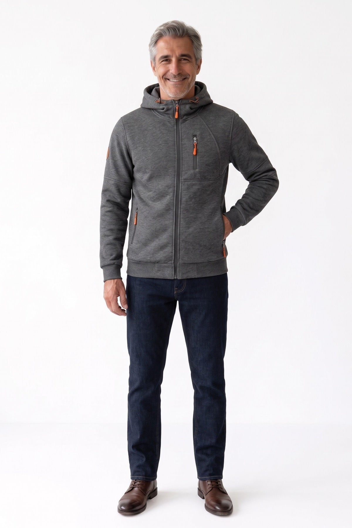 Herren Kapuzenjacke mit Kordelzug-Kapuze und Reißverschlusstaschen – 6