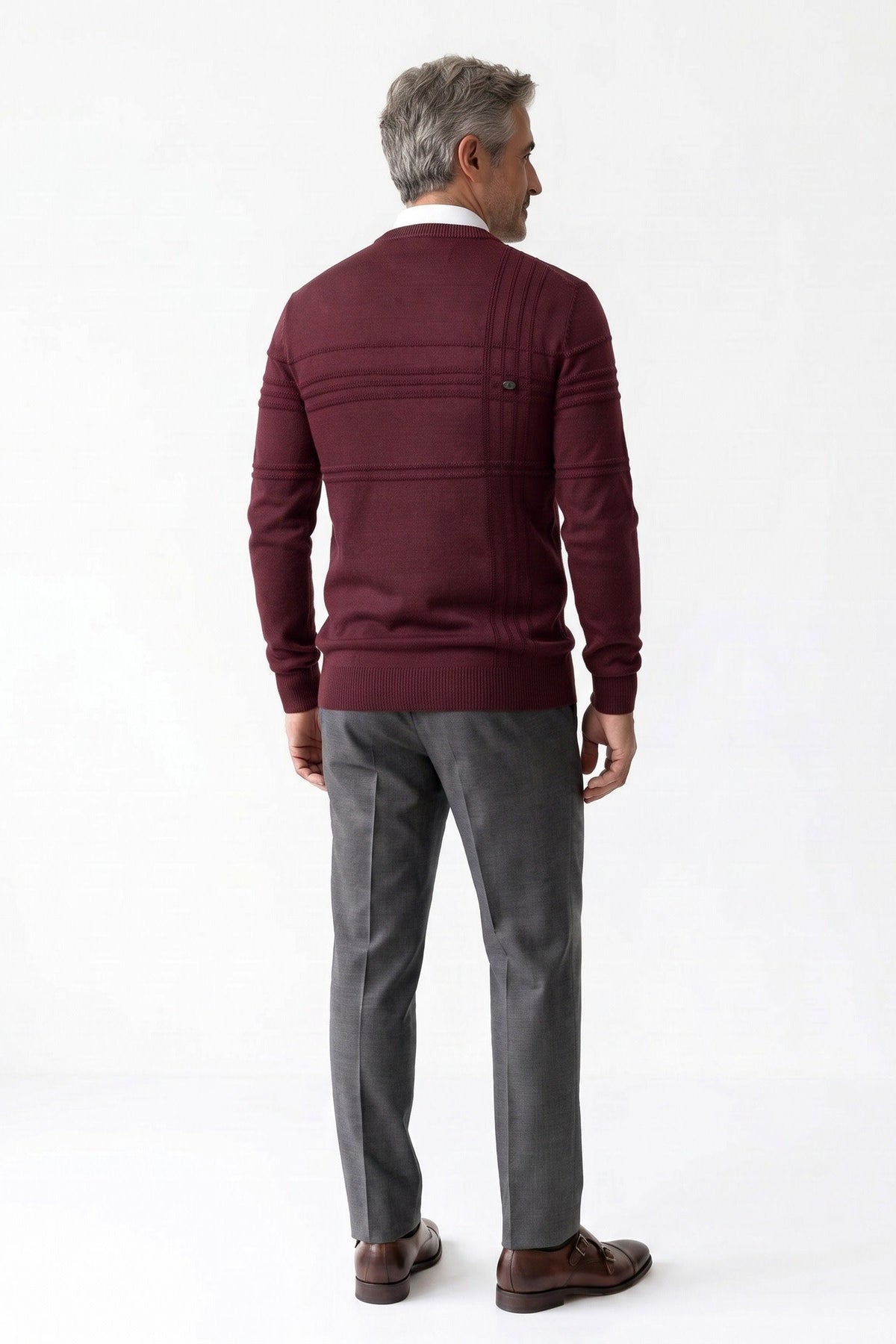 Herren Strickpullover mit gerippten Bündchen und Streifendetail an Schulter und Brust – 4