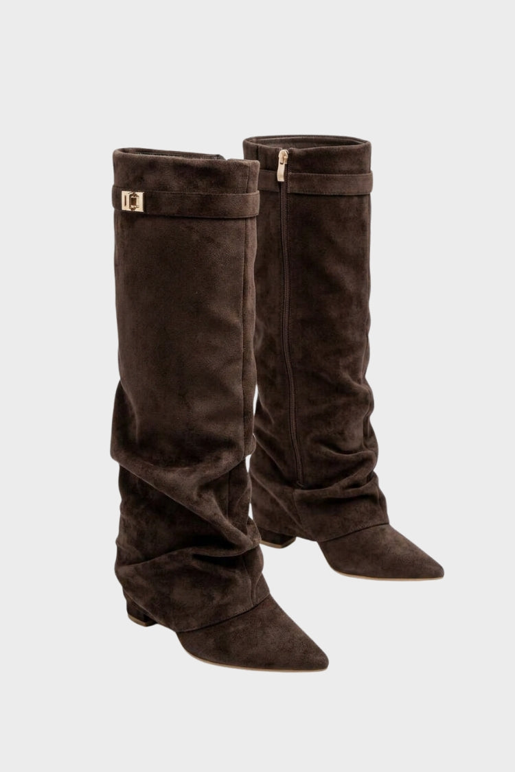 Damen Slouch-Stiefel | Spitze Zehenpartie & Niedriger Absatz