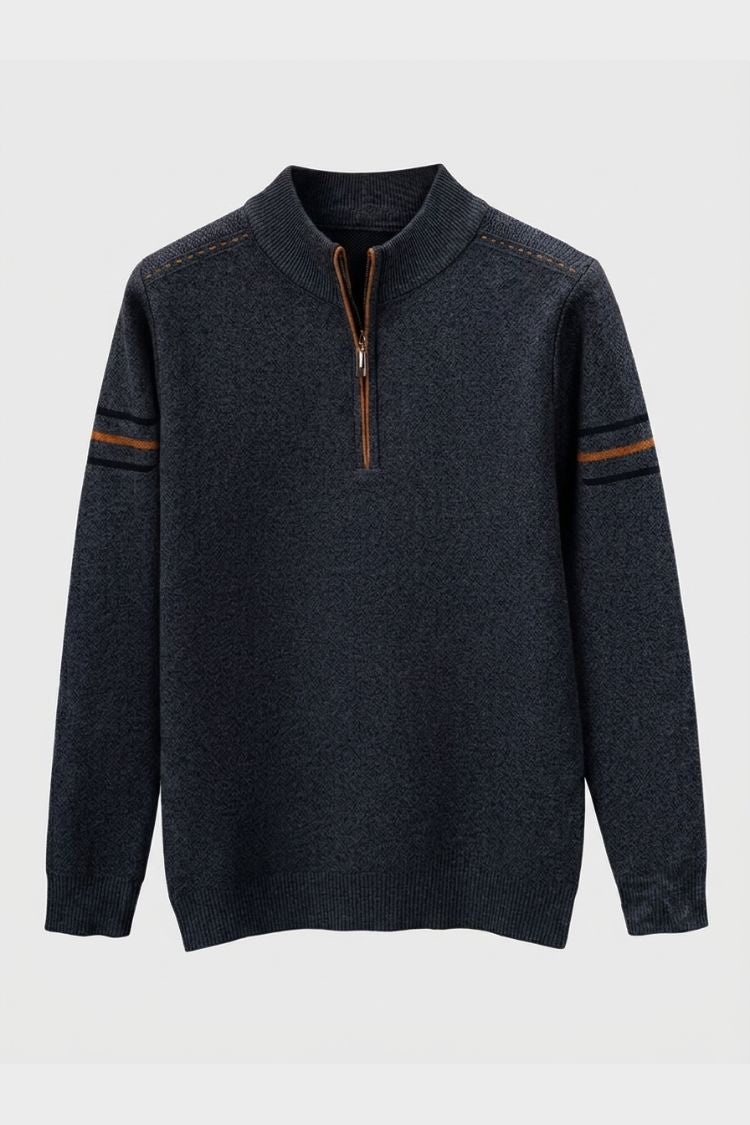 Herren Troyer-Pullover mit Stehkragen und gestreiften Ärmelakzenten – 9