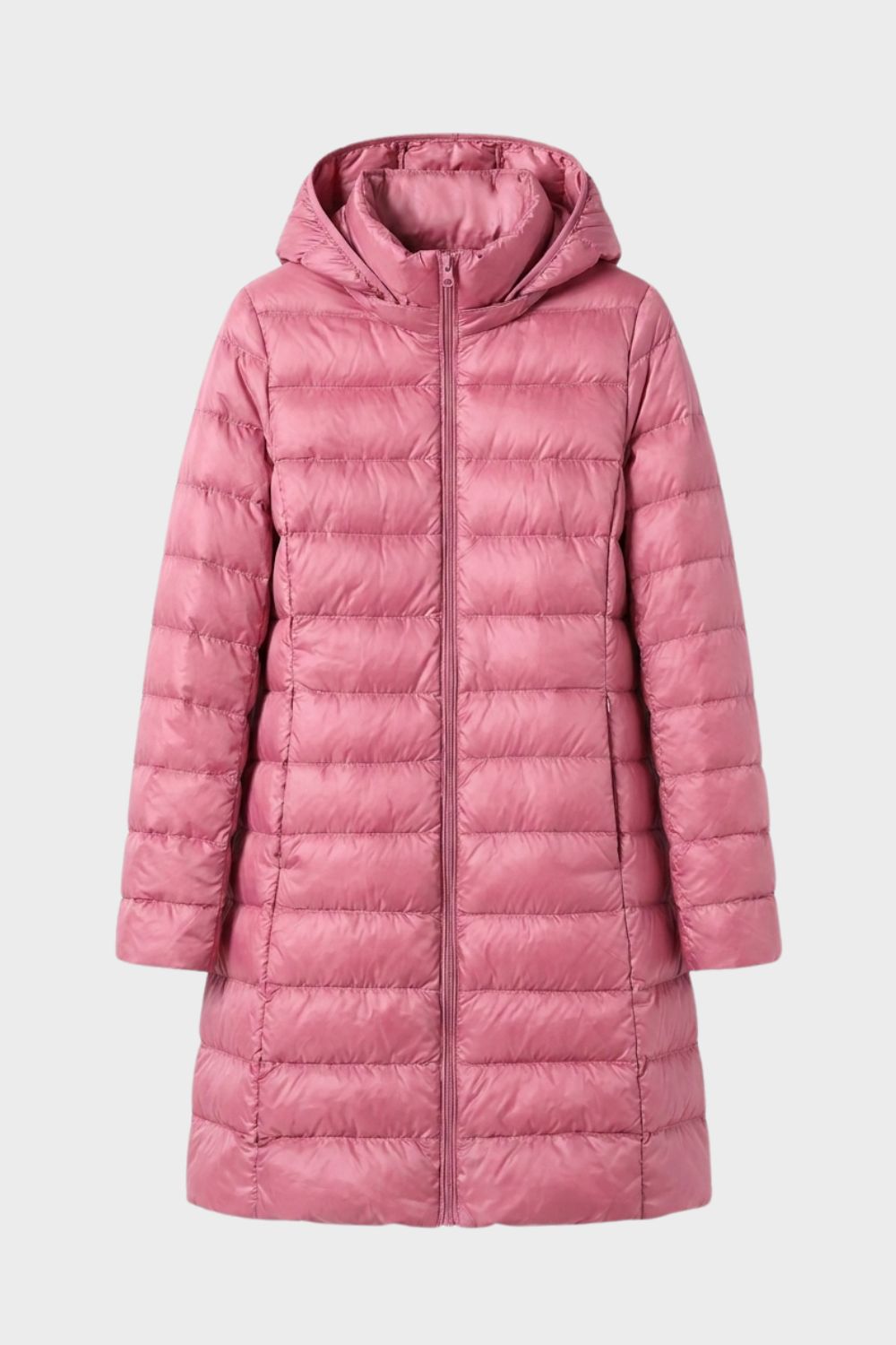 Damen Langer Steppmantel | Mit Kapuze — Pink