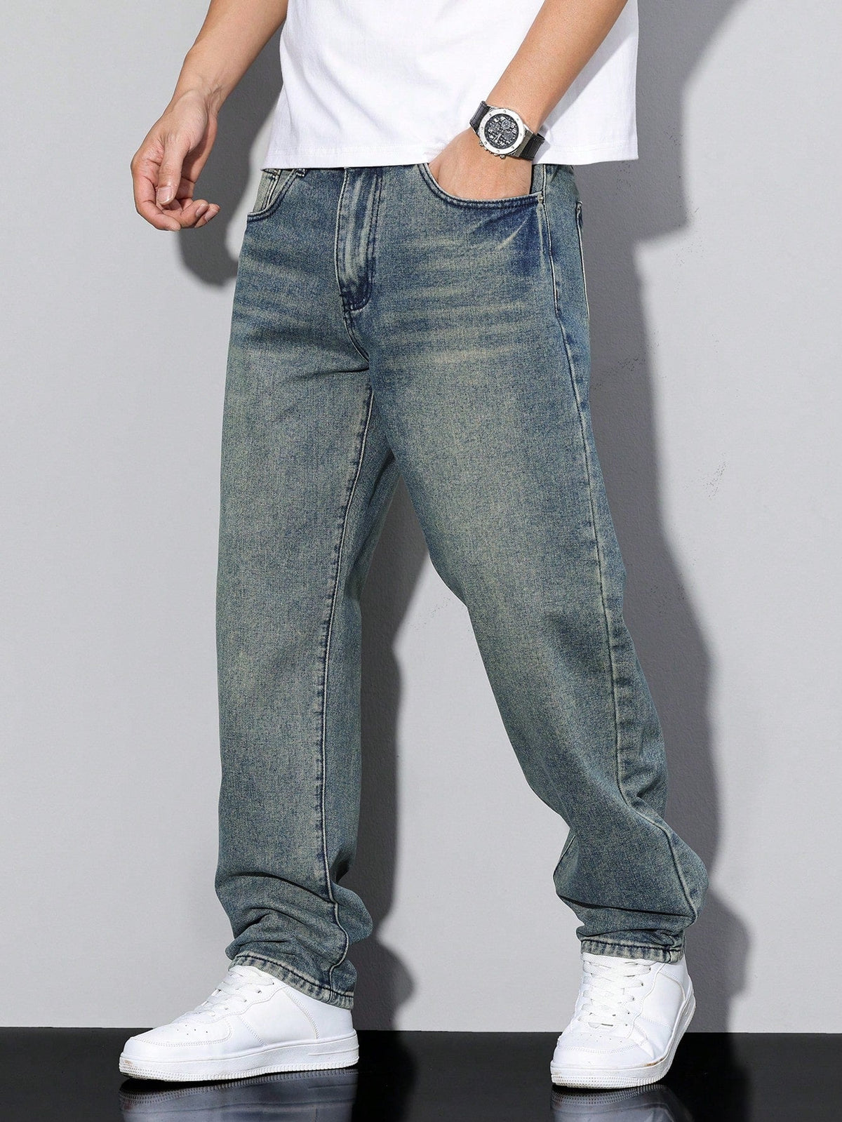 Herren Baggy Jeans mit geradem Bein und aufgesetzten Gesäßtaschen – 12