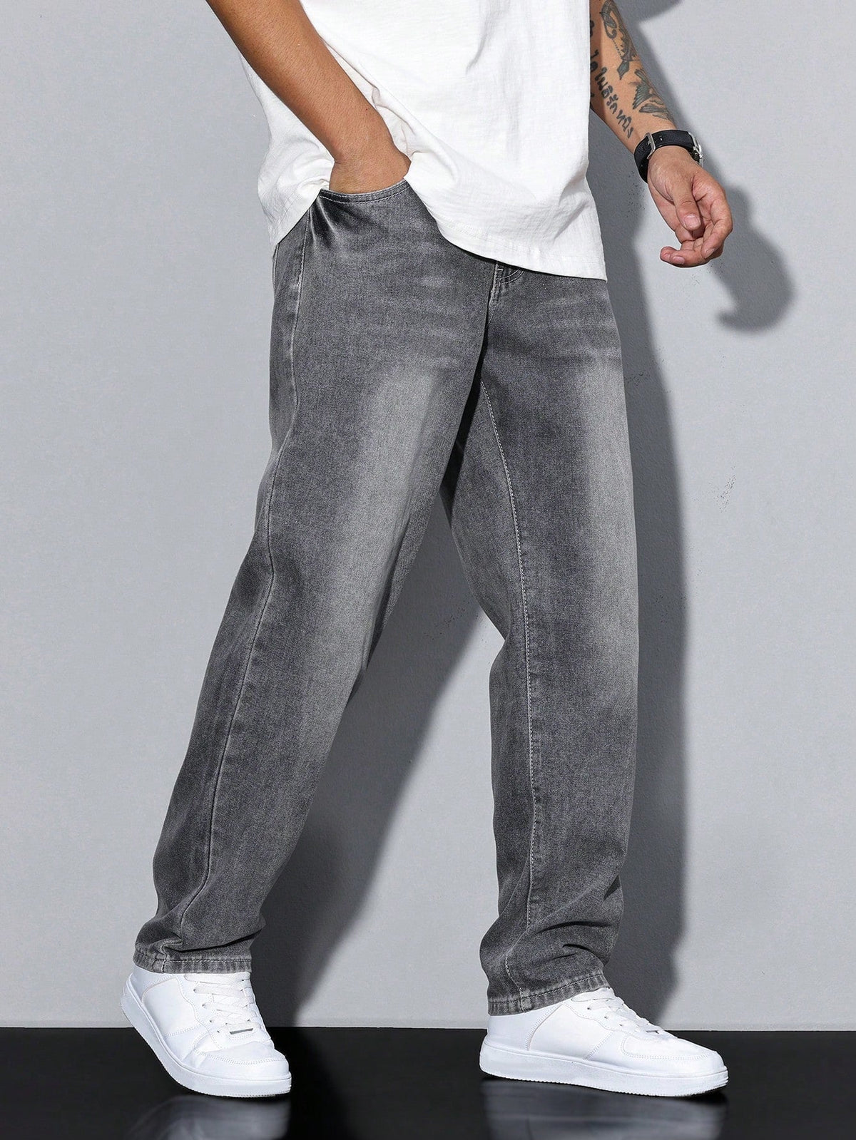 Herren Baggy Jeans mit geradem Bein und aufgesetzten Gesäßtaschen – 3