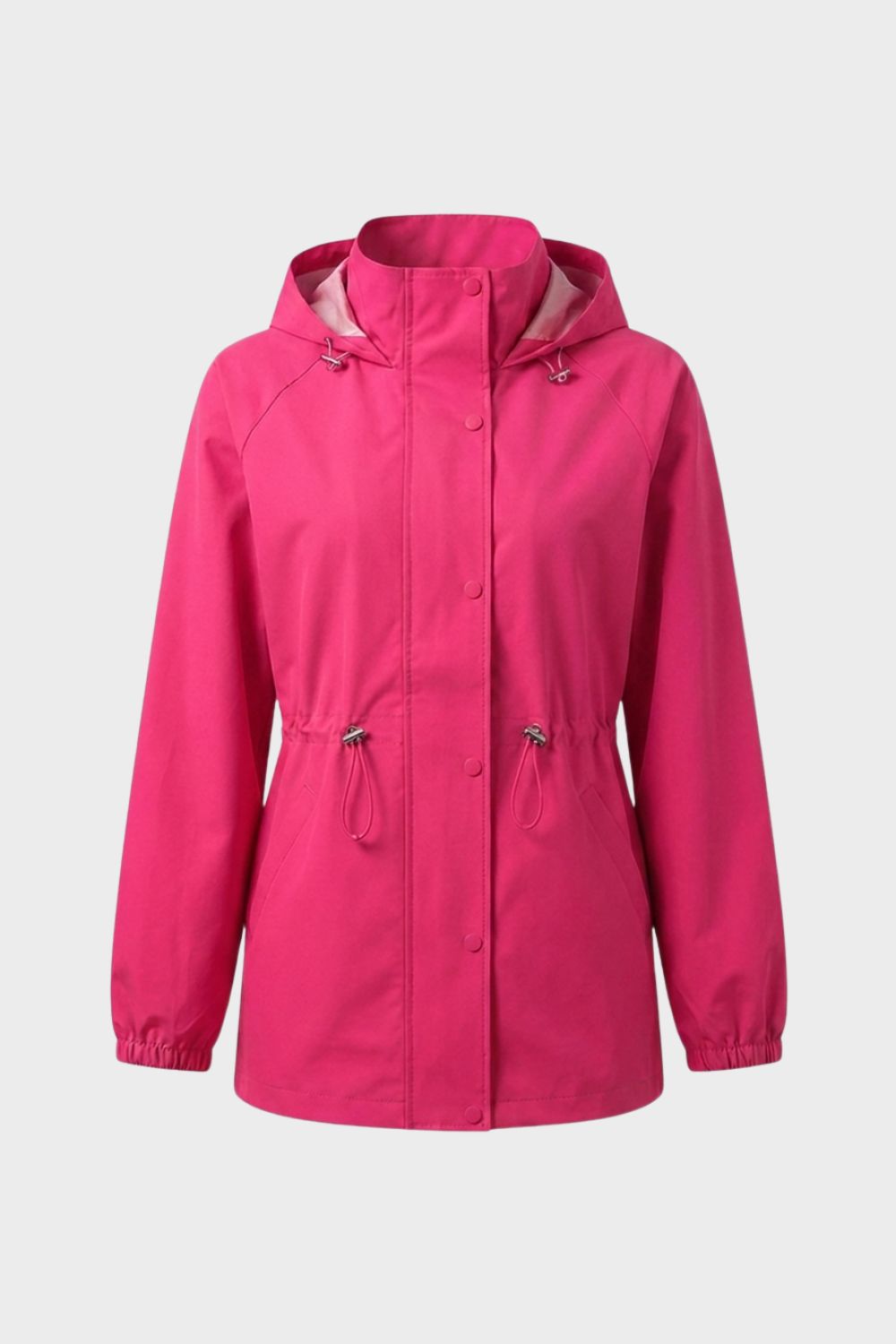 Damen Regenjacke mit Stehkragen, Kapuze und seitlichen Eingrifftaschen – 9