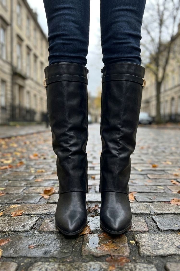 Damen Kniehohe Stiefel | Wickel-Schaft