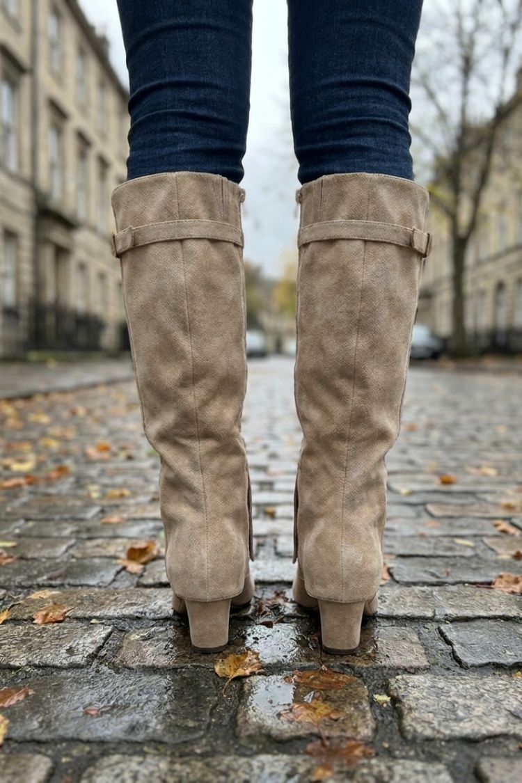 Damen Kniehohe Stiefel | Wickel-Schaft