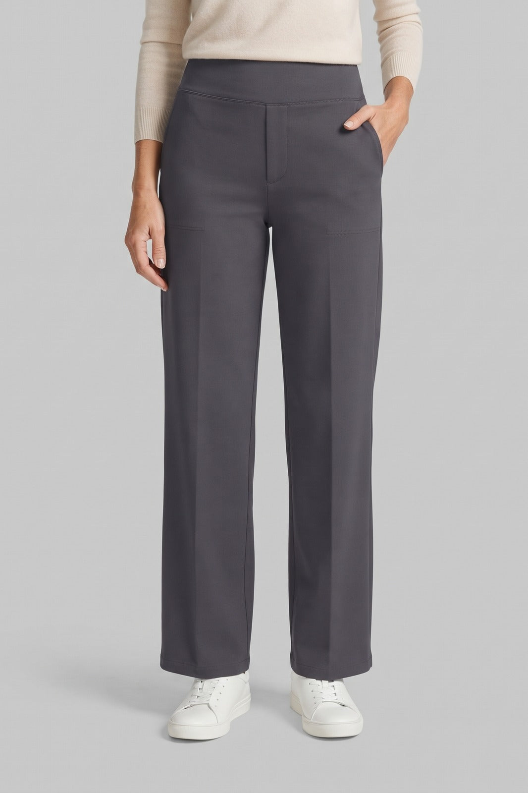 Damen Stretchhose | Hoher Bund — Anthrazit — Vorderansicht — am Modell