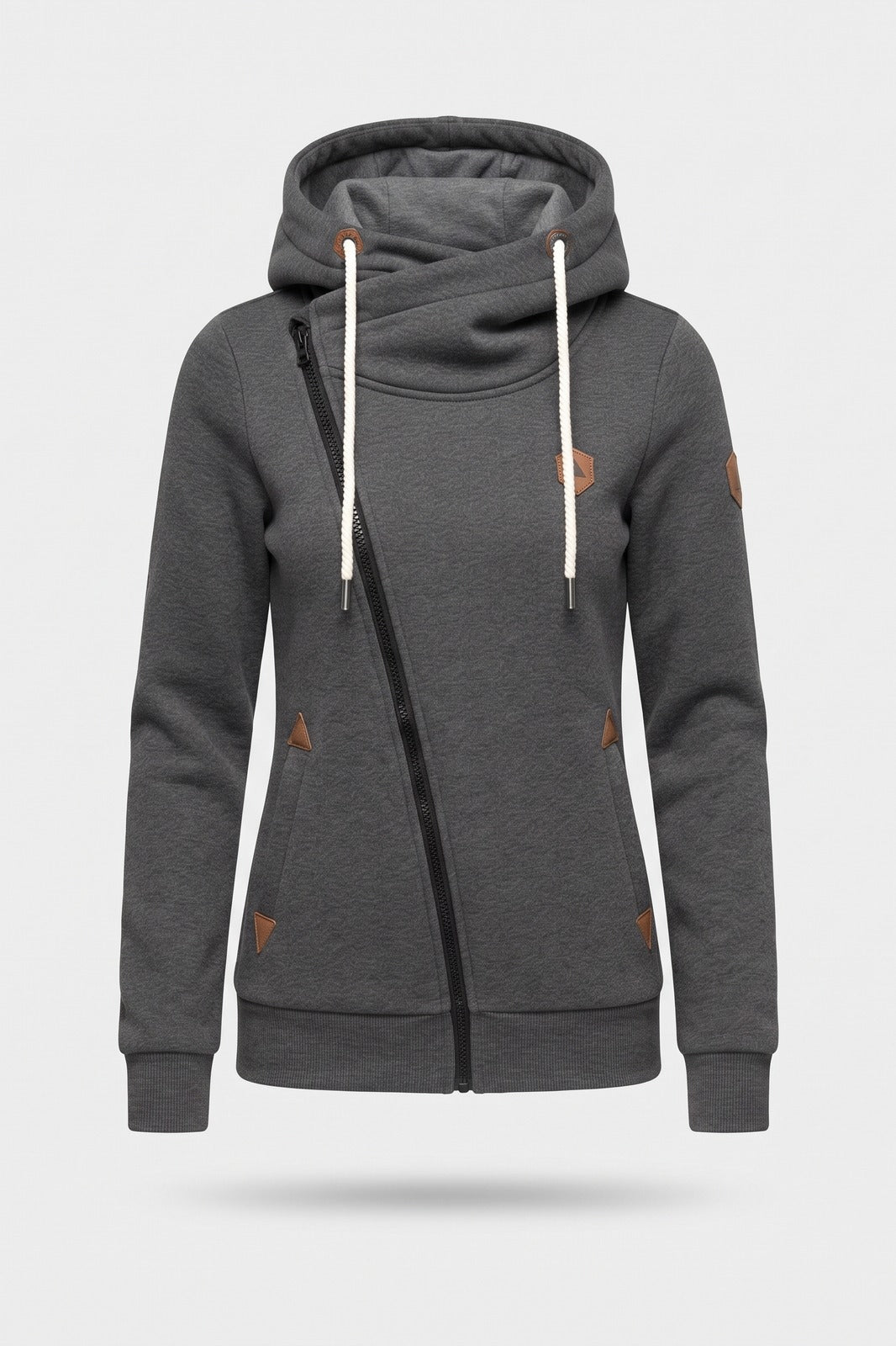 Damen Kapuzenjacke | Asymmetrischer Zip — Anthrazit — Packshot