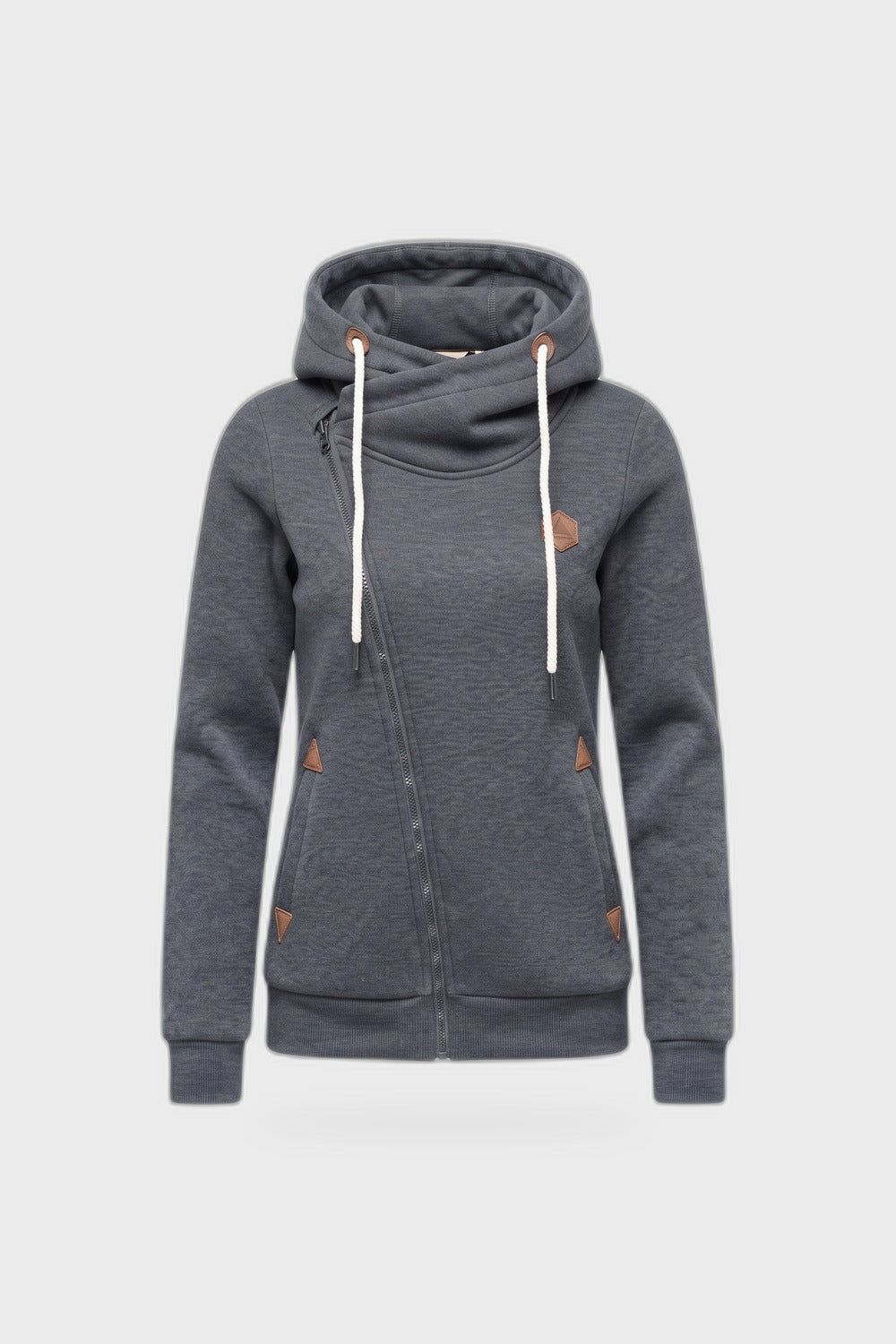 Damen Kapuzenjacke | Asymmetrischer Zip — Anthrazit — Produktansicht