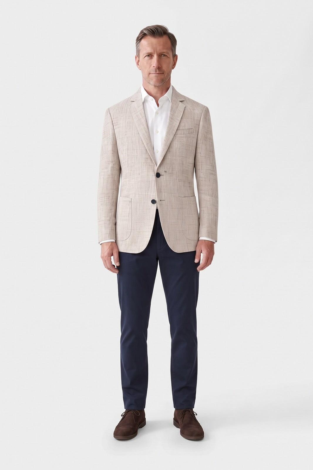 Herren Klassisches Sakko | Zweiknopf — Beige — Vorderansicht — am Modell