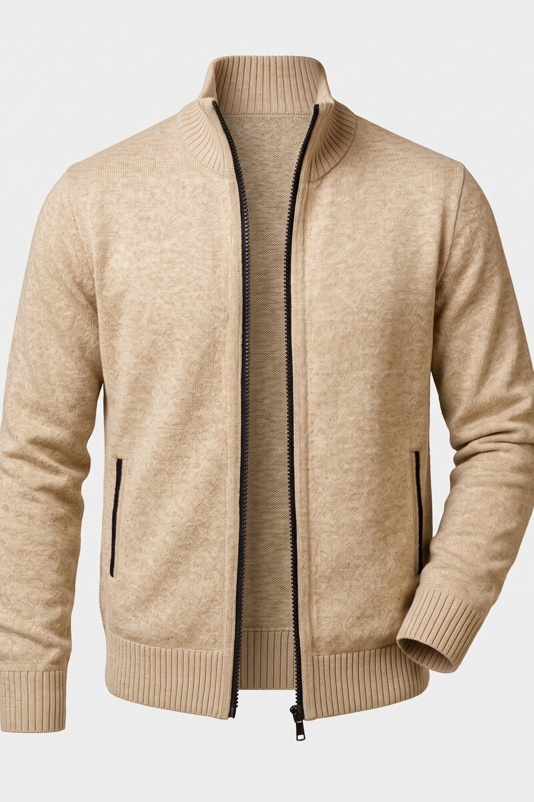 Herren Strickjacke | Stehkragen — Beige — Packshot
