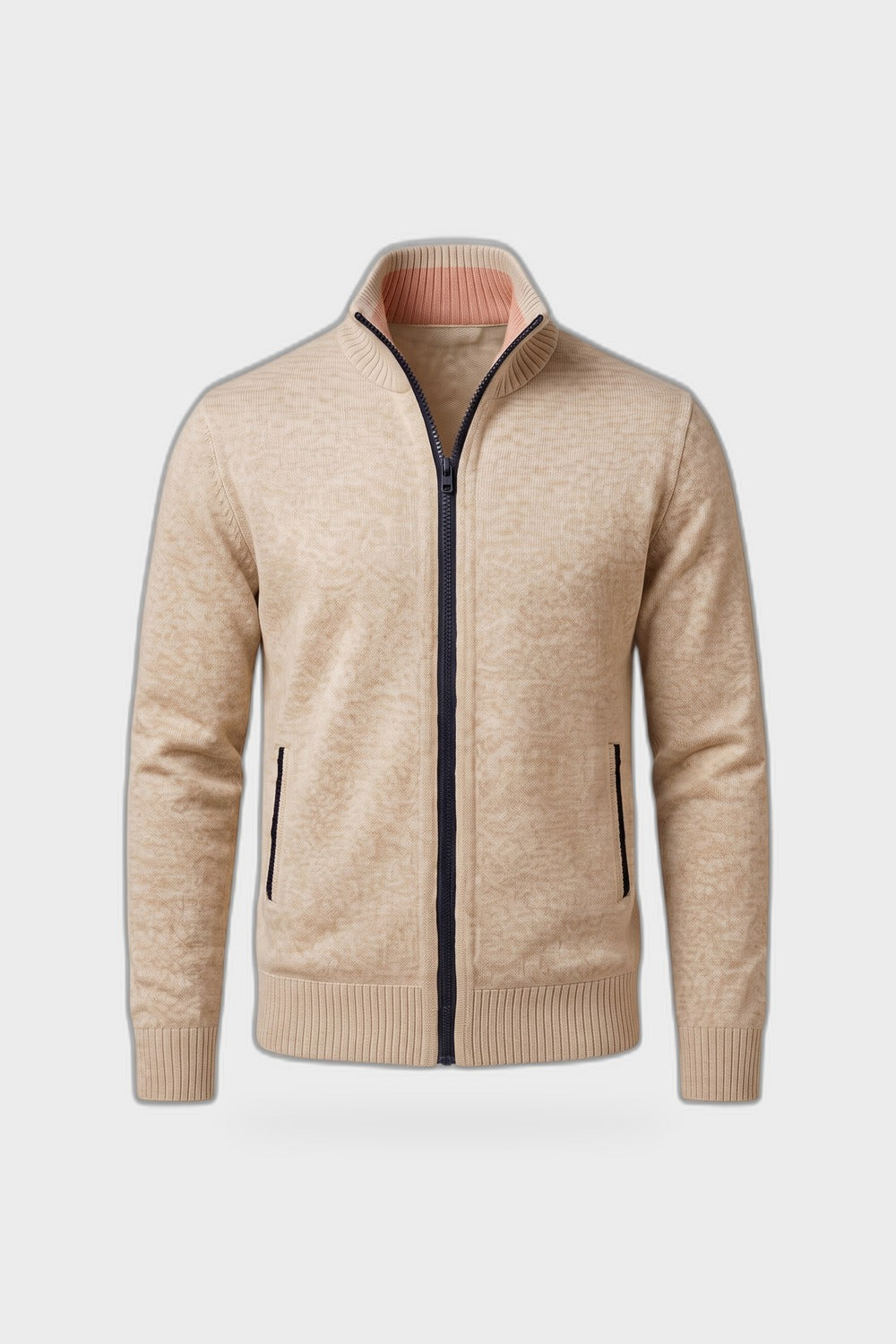 Herren Strickjacke | Stehkragen — Beige — Produktansicht