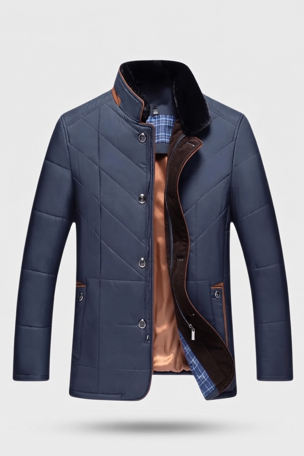Herren Gesteppte Winterjacke | Stehkragen — Blau — Packshot
