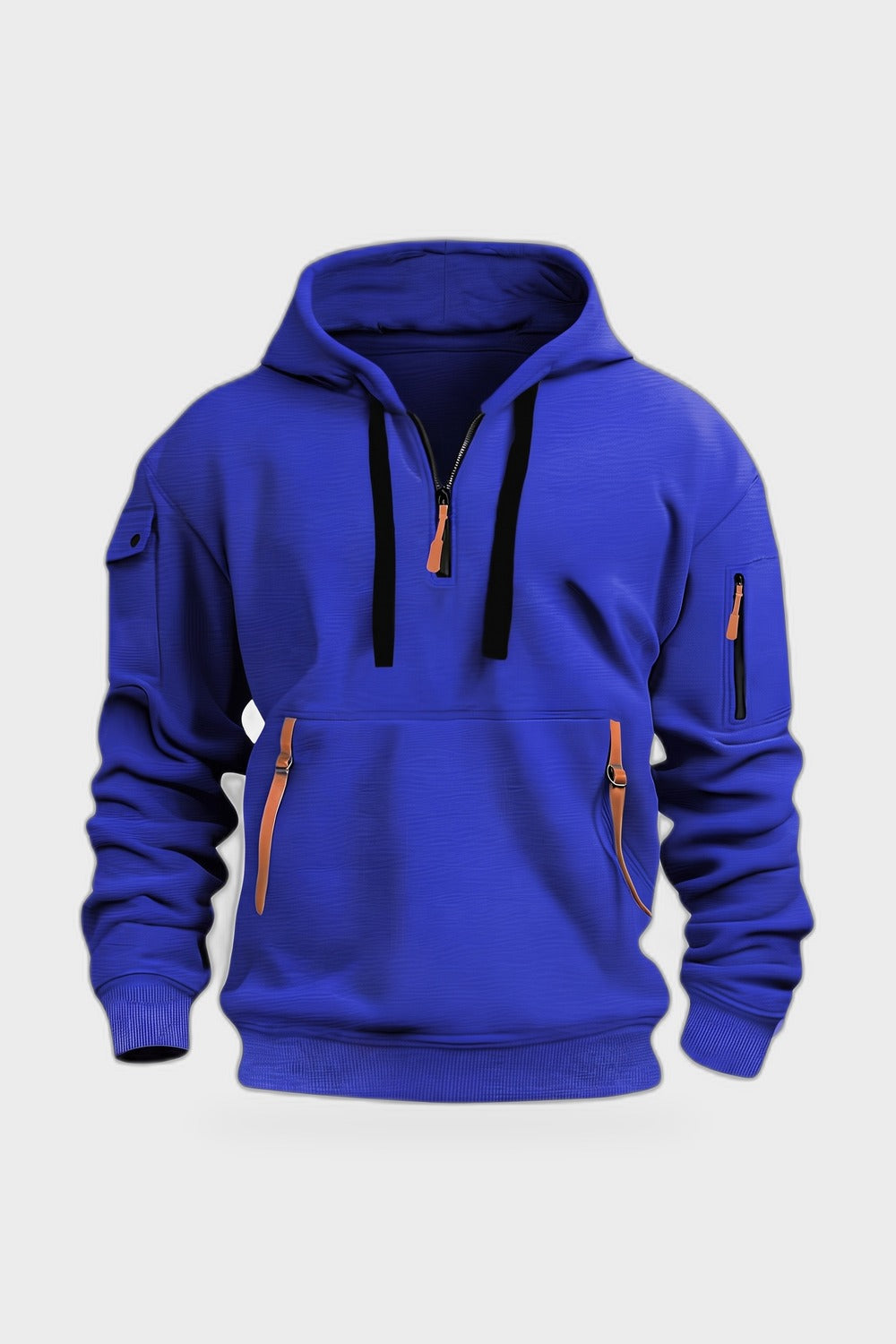 Herren Kapuzenhoodie | Taschen — Blau — Produktansicht