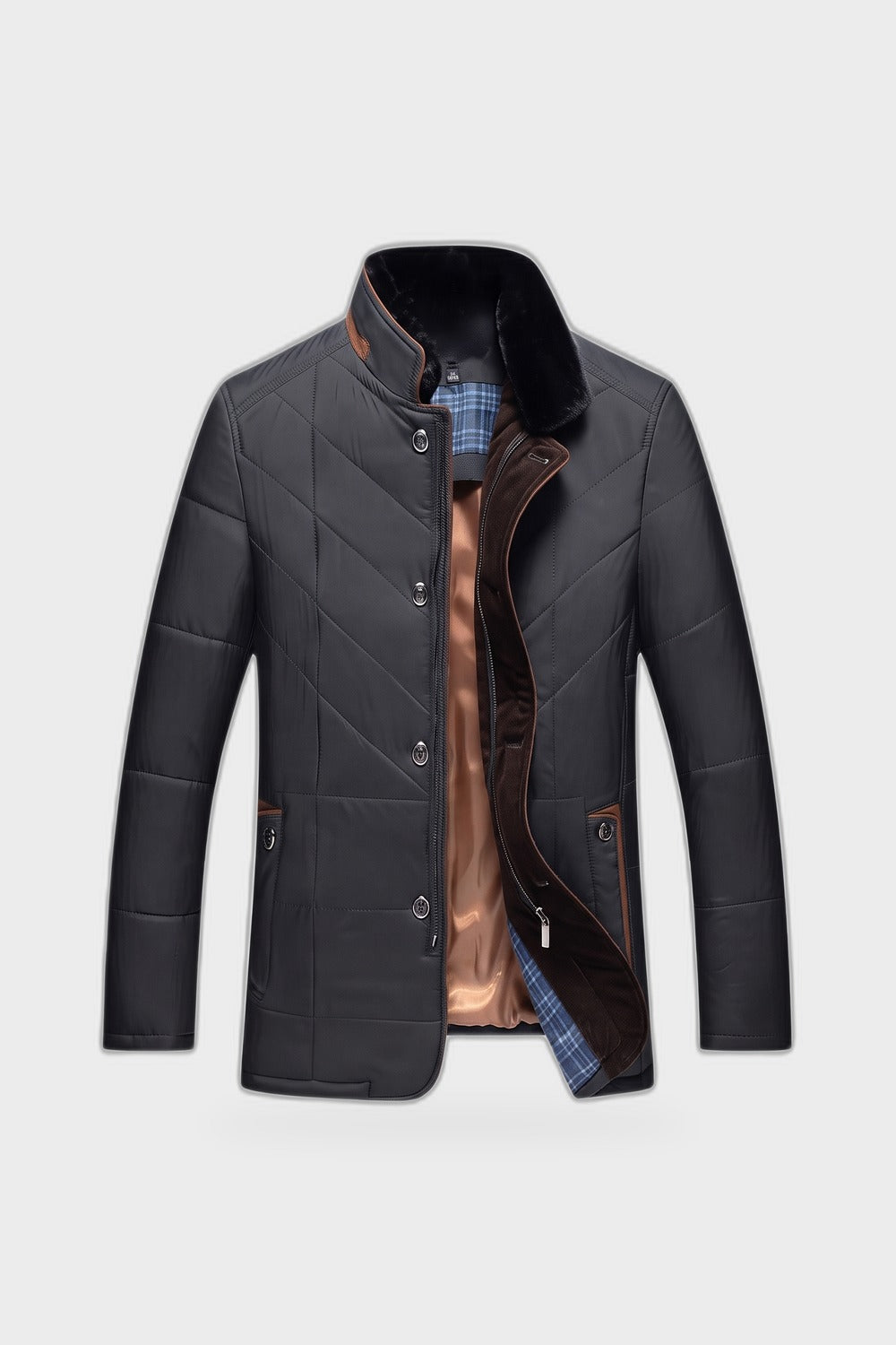 Herren Gesteppte Winterjacke | Stehkragen — Blau — Produktansicht