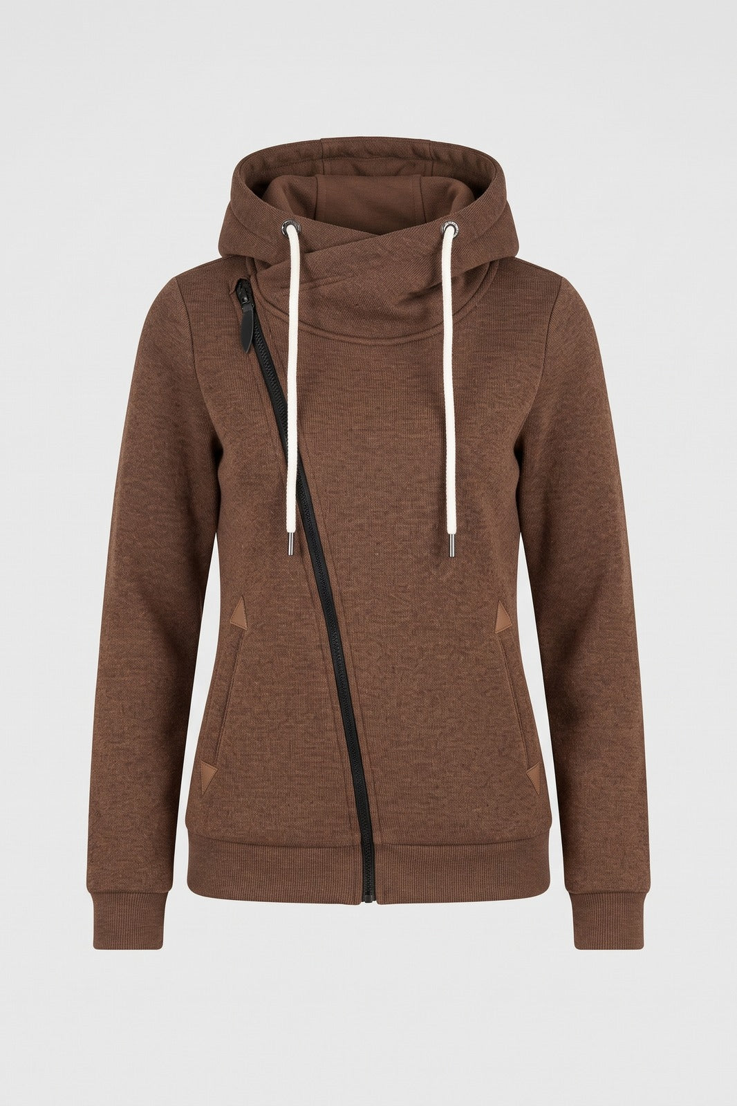 Damen Kapuzenjacke | Asymmetrischer Zip — Braun — Packshot