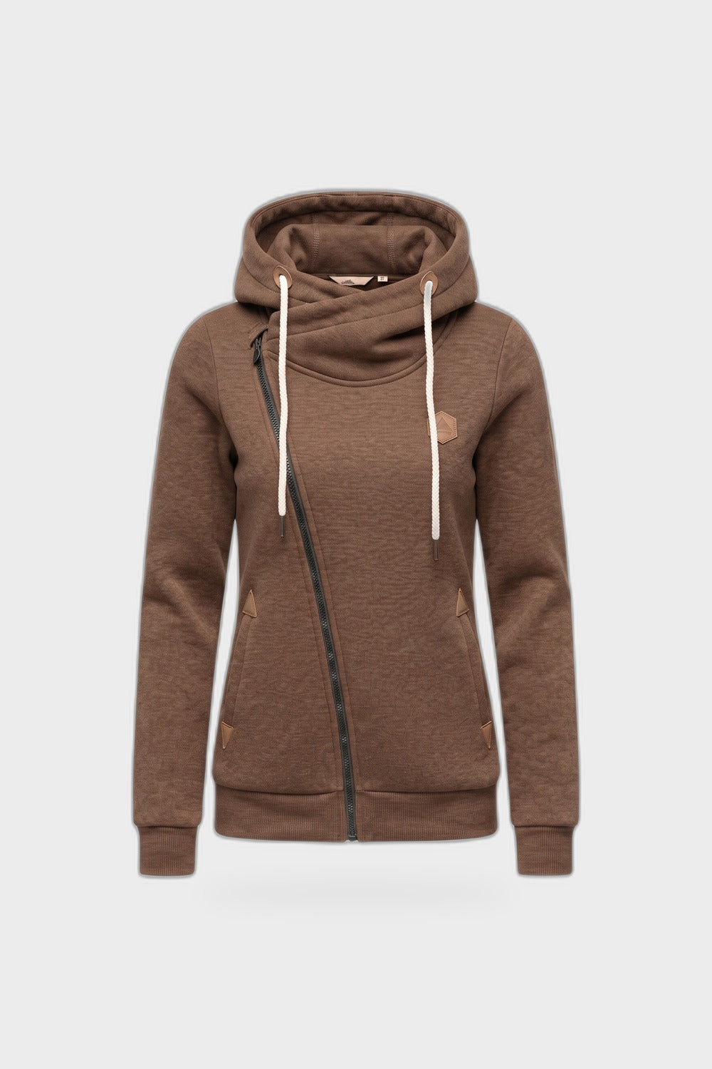 Damen Kapuzenjacke | Asymmetrischer Zip — Braun — Produktansicht