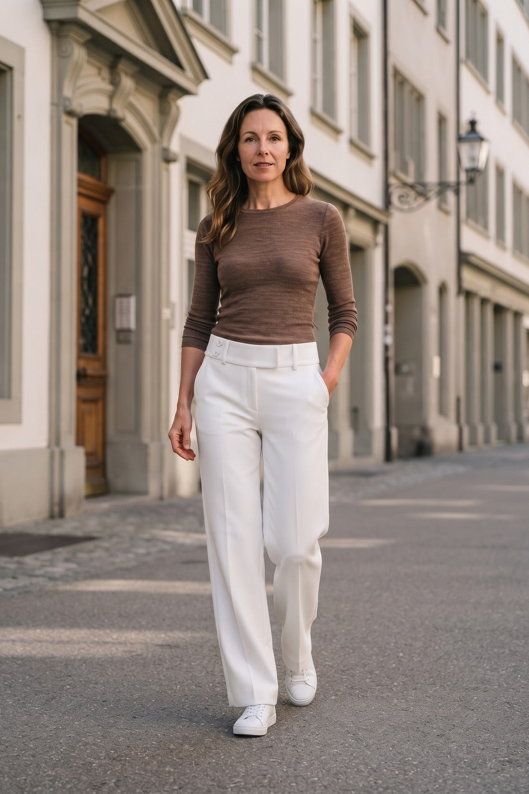 Damen Elegante Anzughose | Flare-Bein — Weiß — lifestyle — am Modell