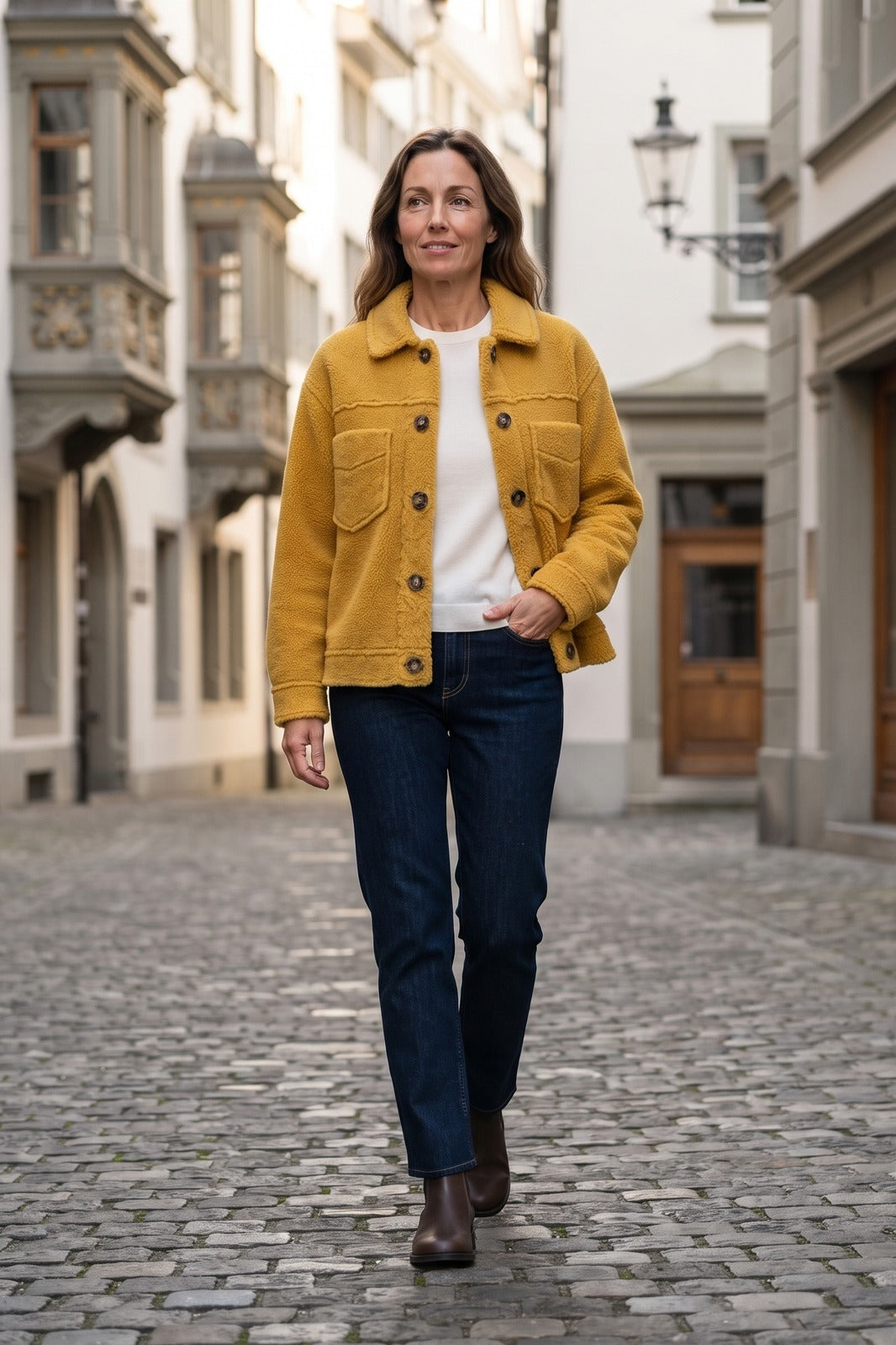 Damen Oversized Jacke | Casual — Yellow — lifestyle — am Modell