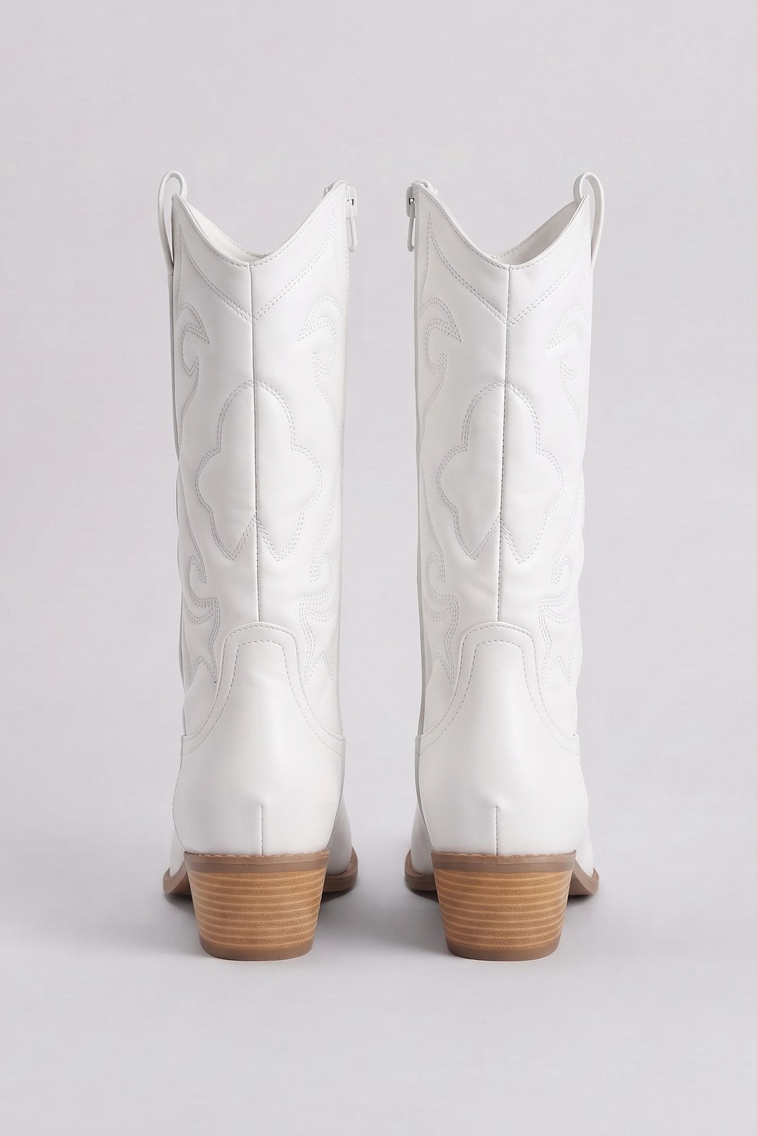 Damen Western Cowboystiefel | Blockabsatz — Weiß — shoe_back — am Modell