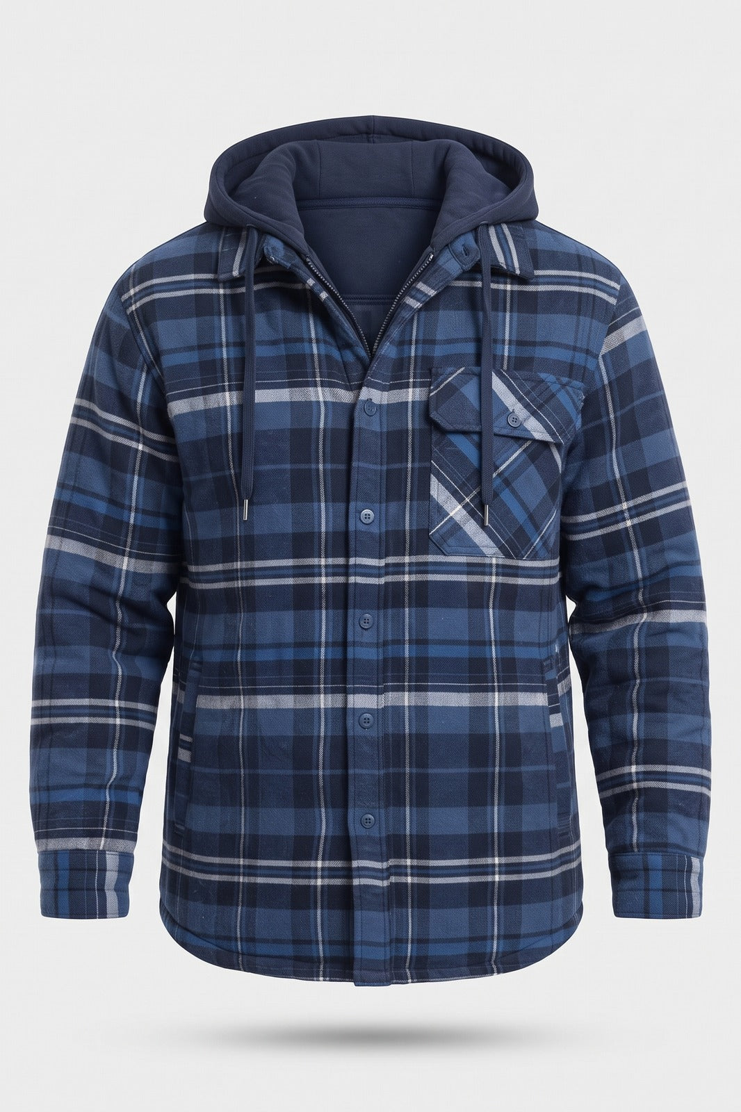 Herren Kariertes Hemdjacke | Mit Kapuze — Dunkelblau — Packshot