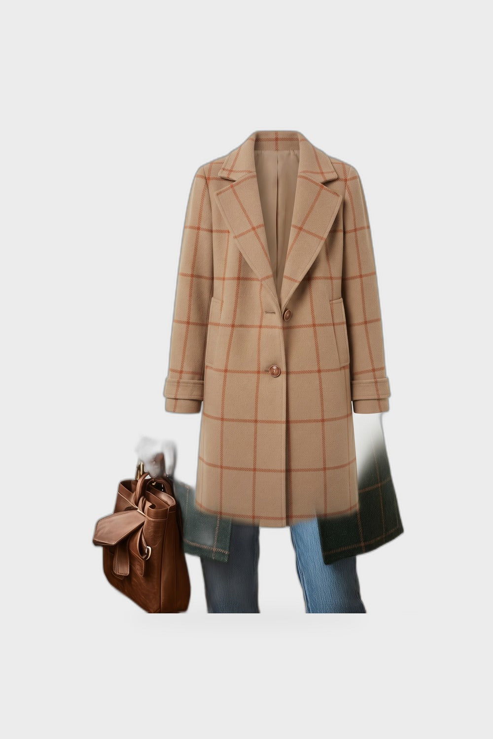 Damen Karierter Mantel | Retro Revers — Dunkelgrün — Produktansicht