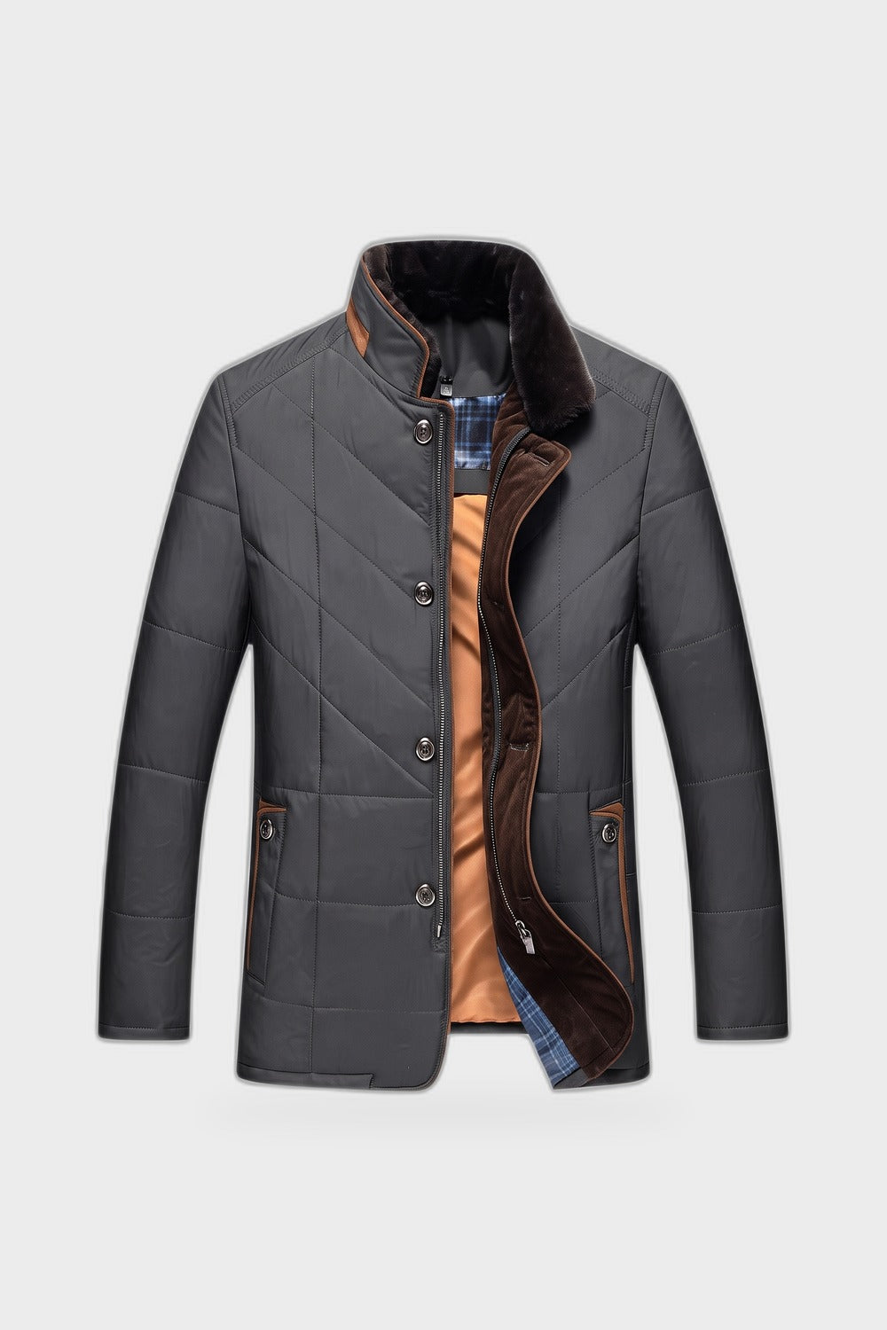 Herren Gesteppte Winterjacke | Stehkragen — Dunkelgrün — Produktansicht