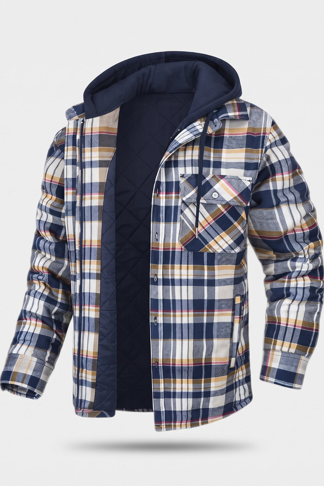 Herren Kariertes Hemdjacke | Mit Kapuze — Gelb — Packshot