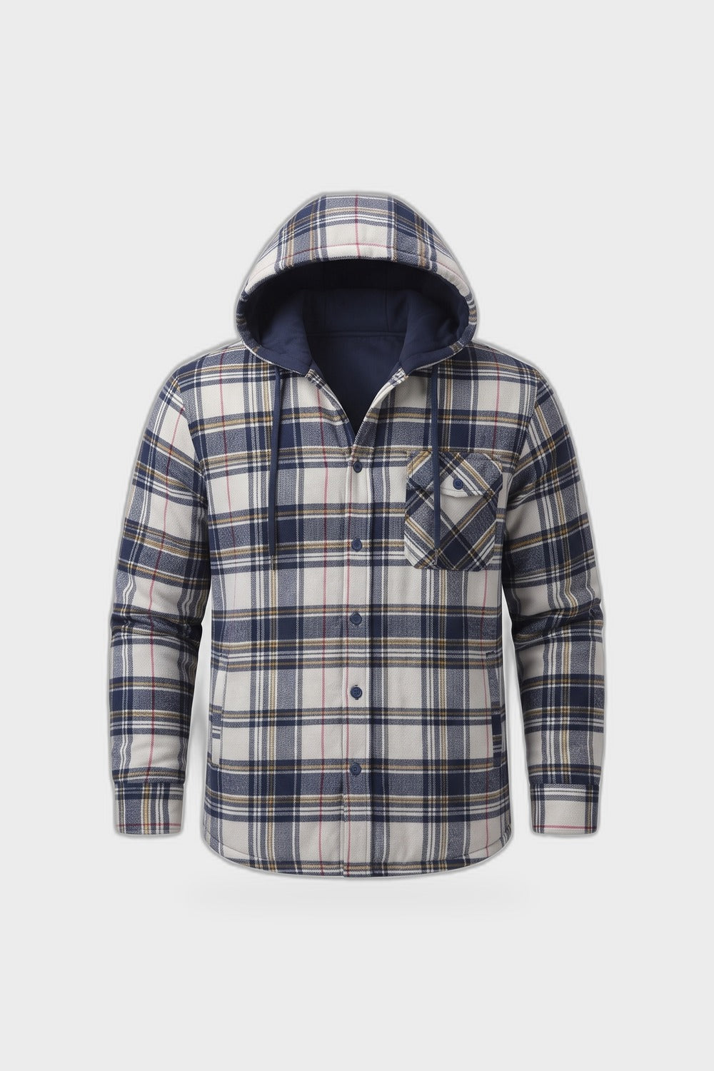 Herren Kariertes Hemdjacke | Mit Kapuze — Gelb — Produktansicht