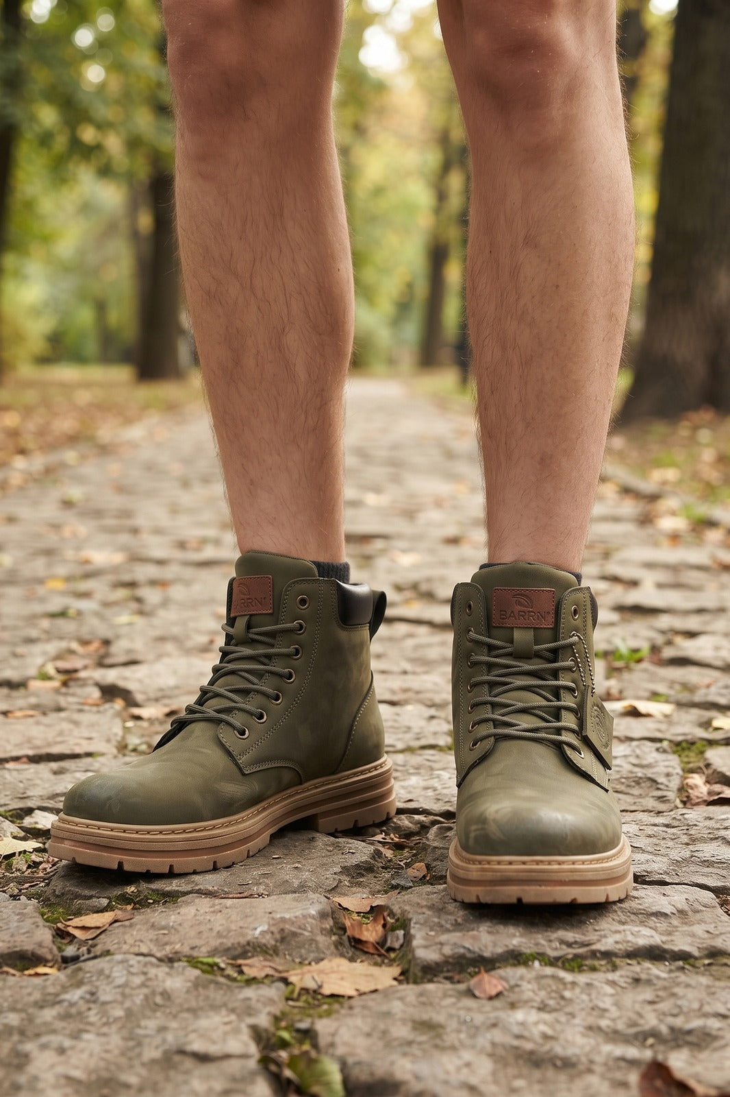 Herren Arbeitsstiefel | Profilsohle — Grün — shoe_worn — am Modell