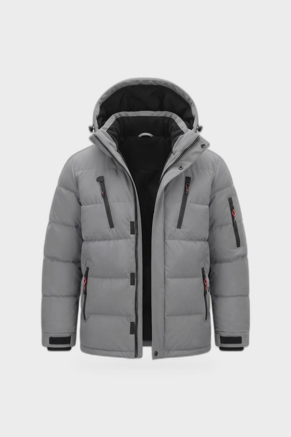 Herren Steppjacke mit Kapuze | Stehkragen — Grau — Produktansicht