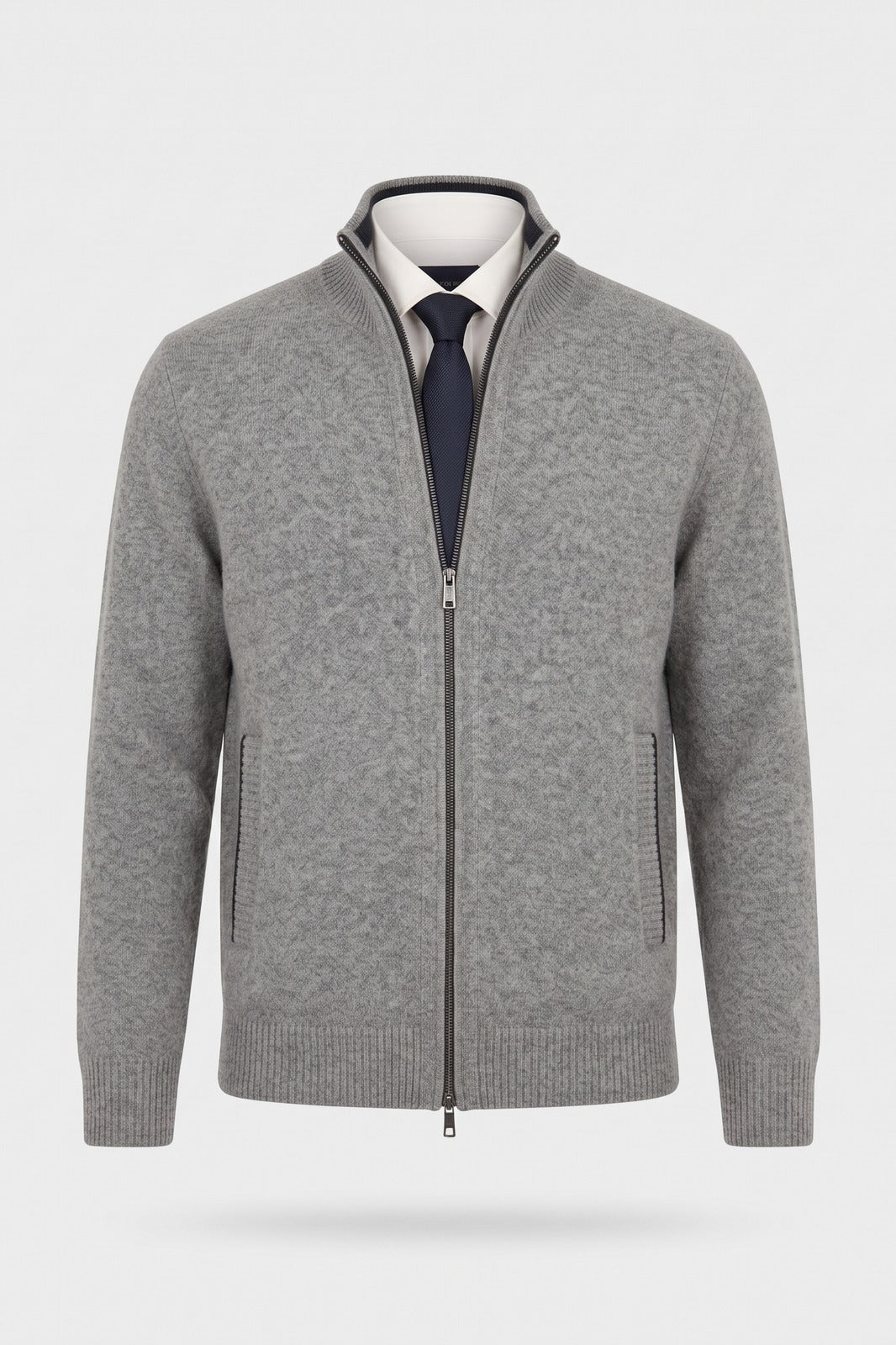 Herren Strickjacke | Stehkragen — Hellgrau — Packshot