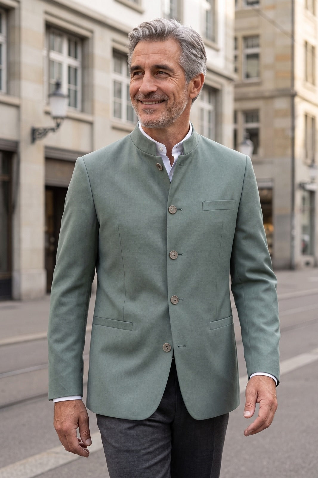 Herren Blazer mit Stehkragen | Tailliert — Green — lifestyle — am Modell