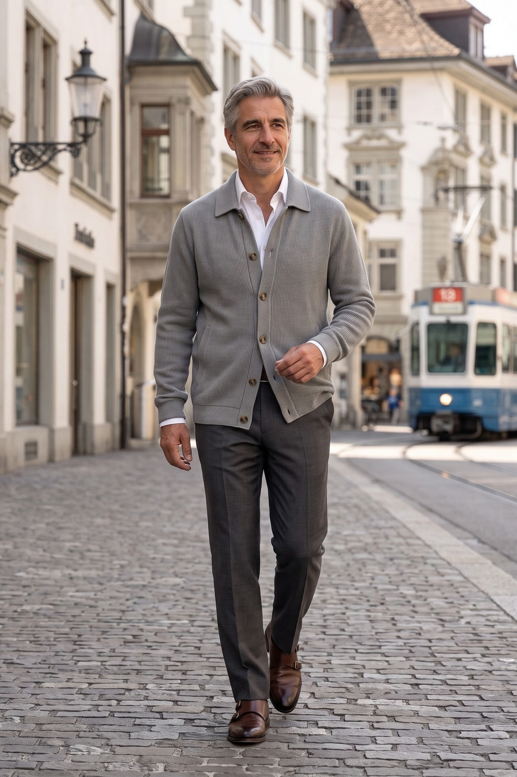 Herren Overshirt-Jacke | Spread-Kragen — Grey — lifestyle — am Modell