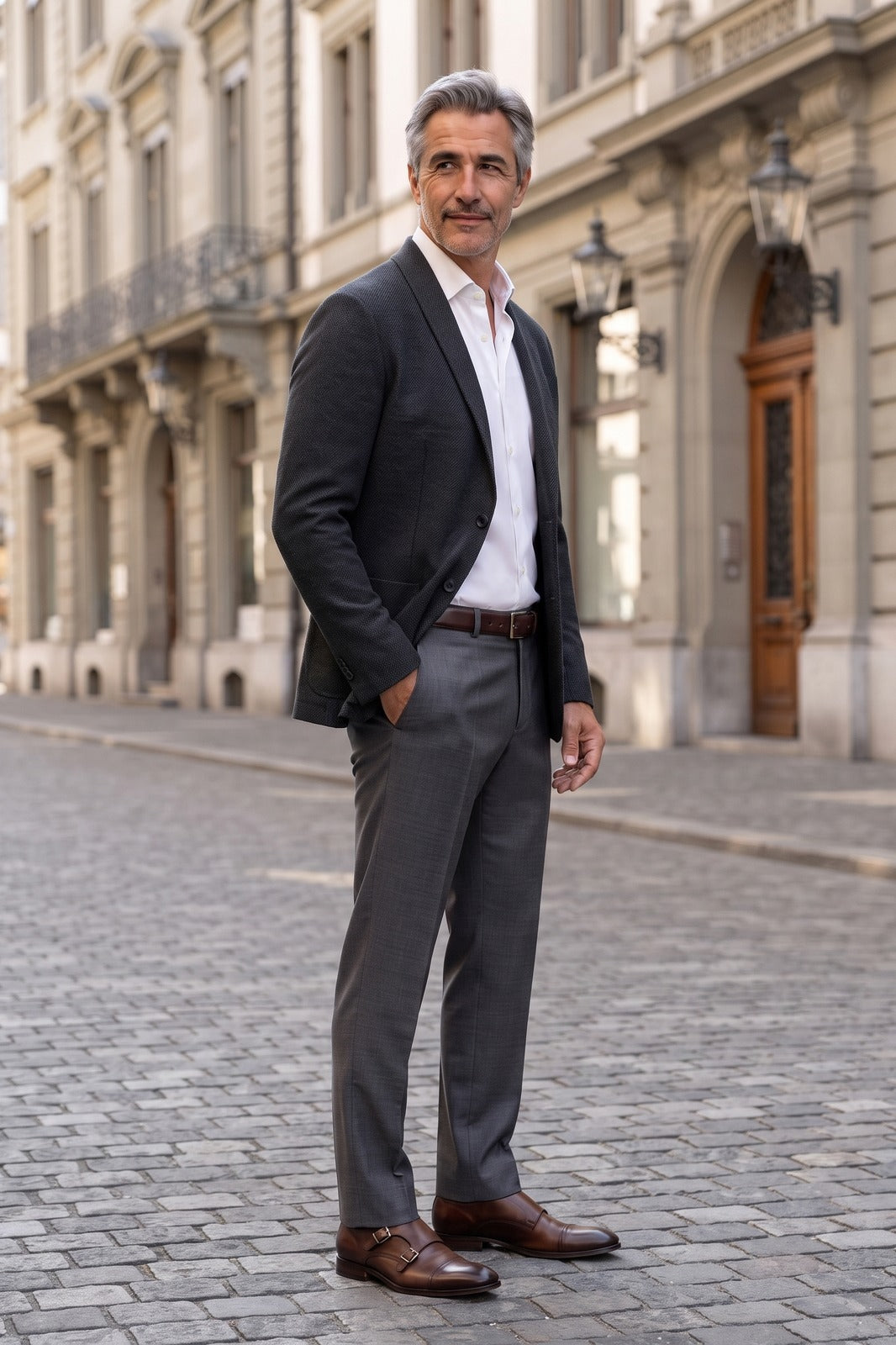 Herren Schalkragen-Strickjacke | Elegant — Black — lifestyle — am Modell