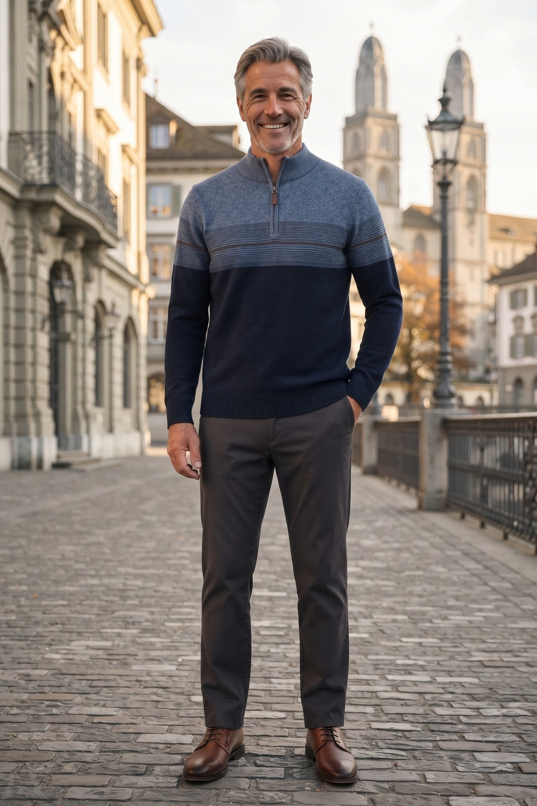 Herren Troyer Pullover | Reißverschluss — Dark Blue — lifestyle — am Modell