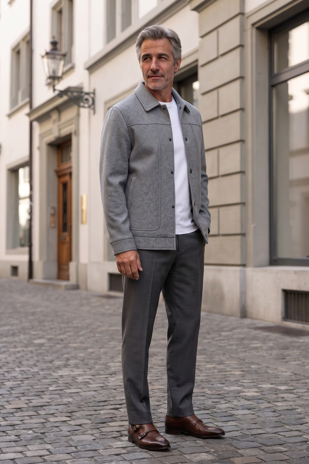 Herren Trucker-Jacke | Hemdkragen — Grey — lifestyle — am Modell