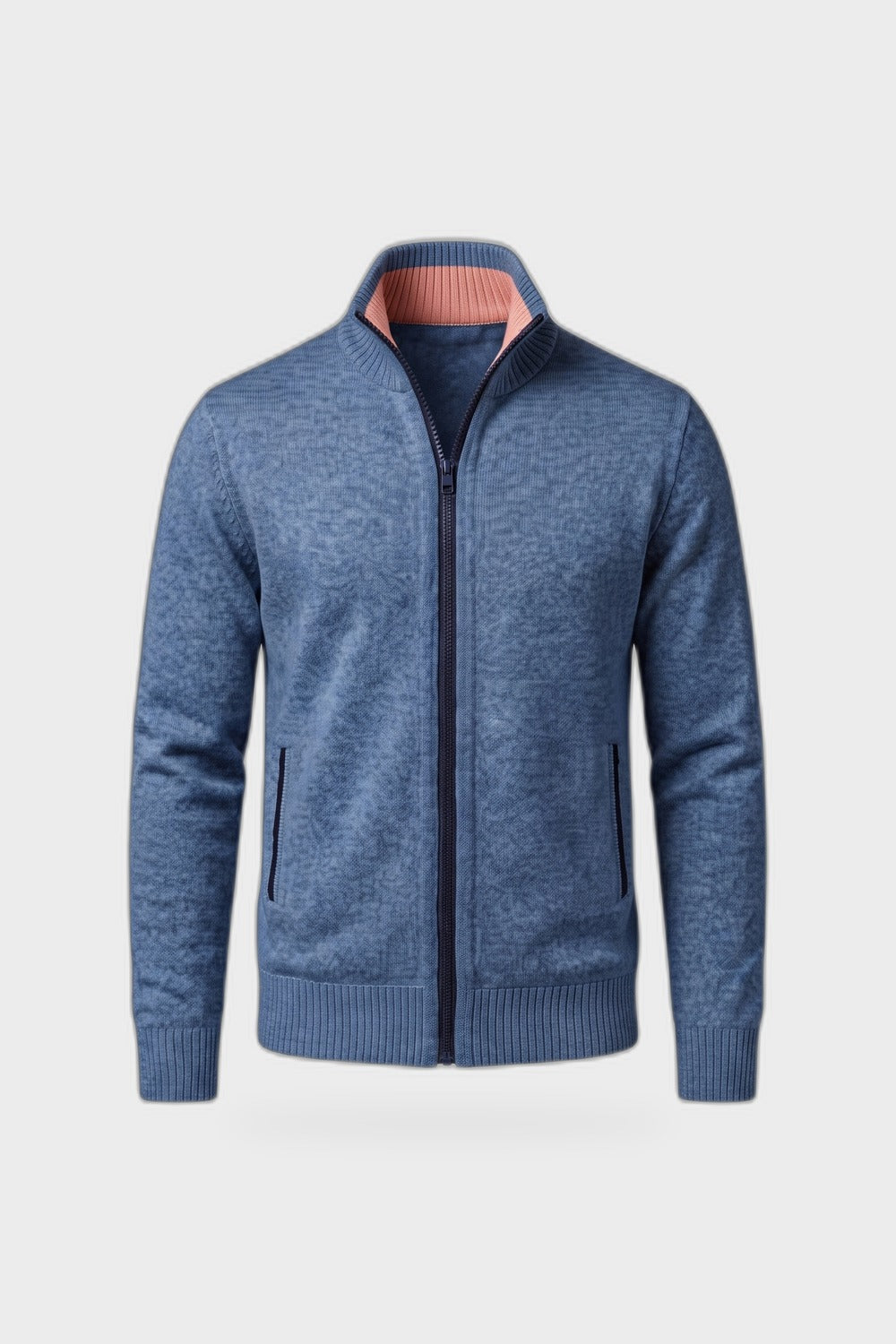 Herren Strickjacke | Stehkragen — Marineblau — Produktansicht