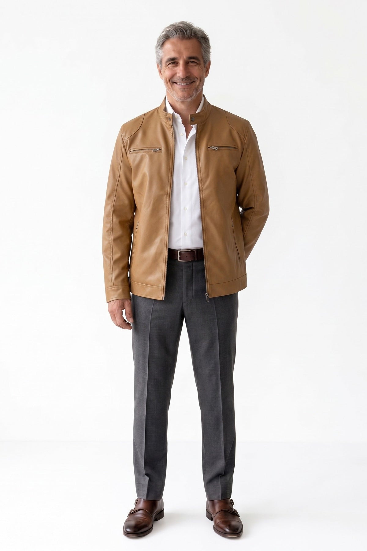 Herren Bikerjacke mit Stehkragen und Reissverschluss – 6
