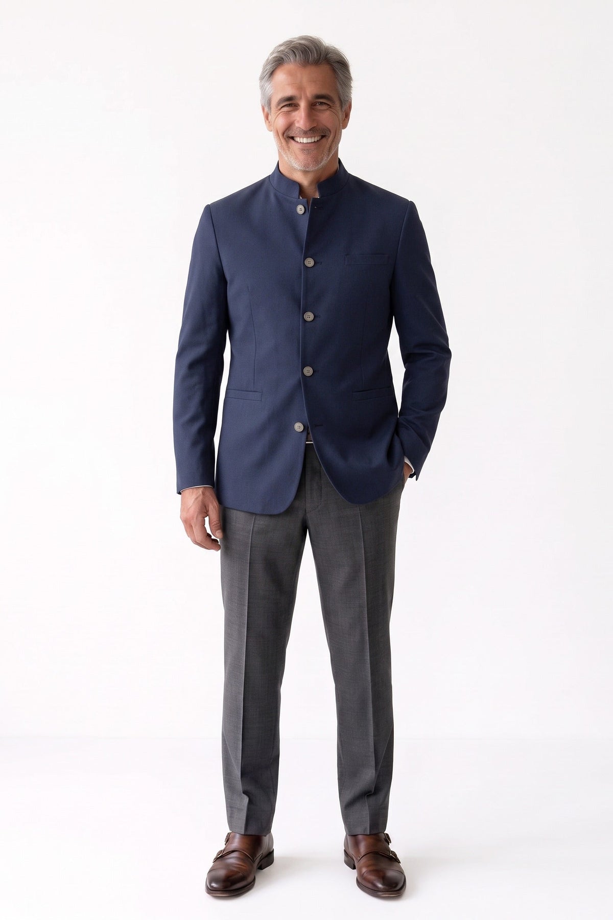Herren Blazer mit Stehkragen und einreihigem Knopfverschluss – 6