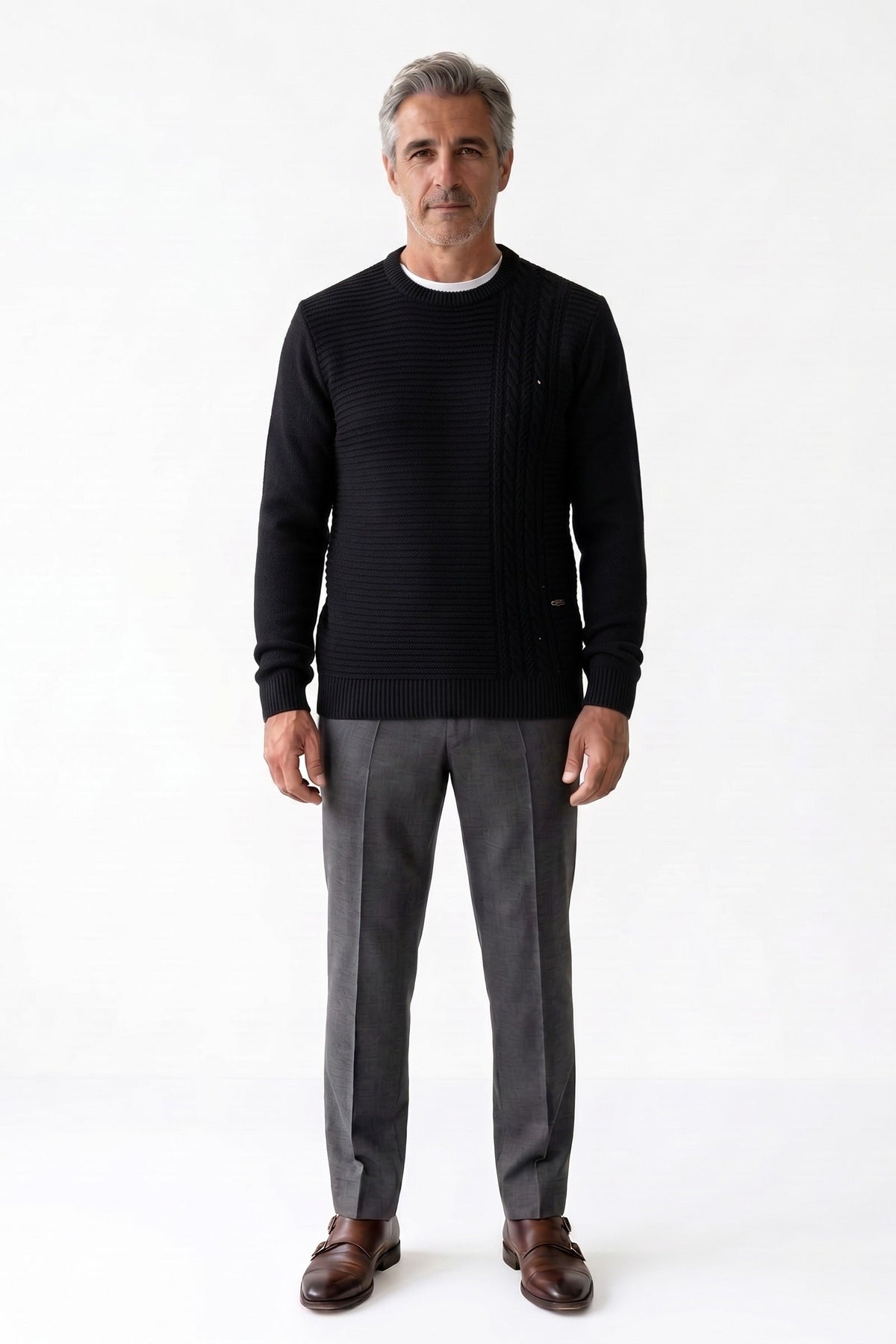Herren Strickpullover mit gerippten Bündchen und Streifendetail an Schulter und Brust – 14