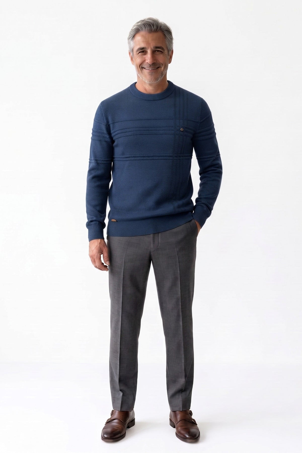 Herren Strickpullover mit gerippten Bündchen und Streifendetail an Schulter und Brust – 12