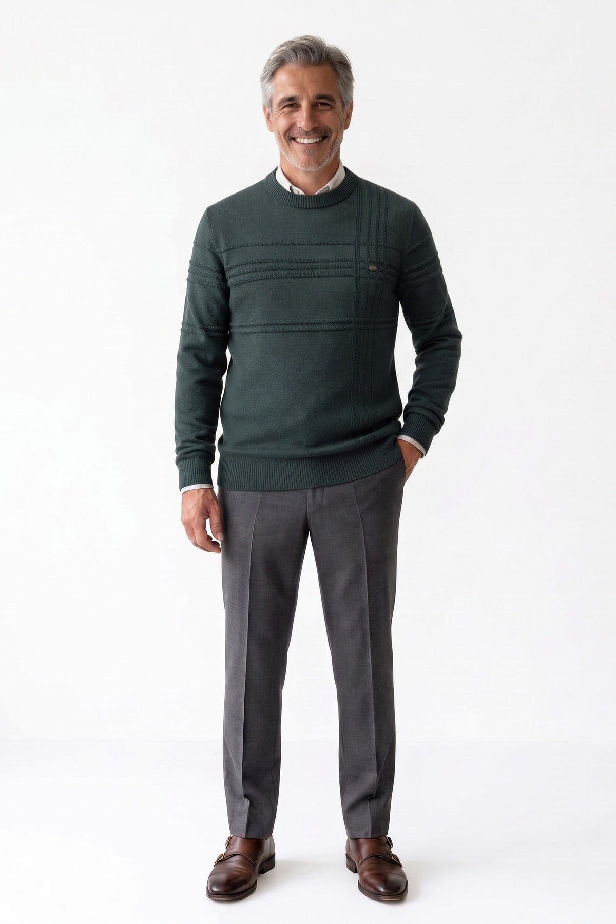 Herren Strickpullover mit gerippten Bündchen und Streifendetail an Schulter und Brust – 6