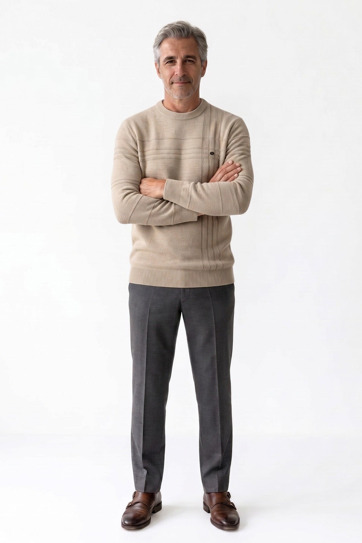 Herren Strickpullover mit gerippten Bündchen und Streifendetail an Schulter und Brust – 8