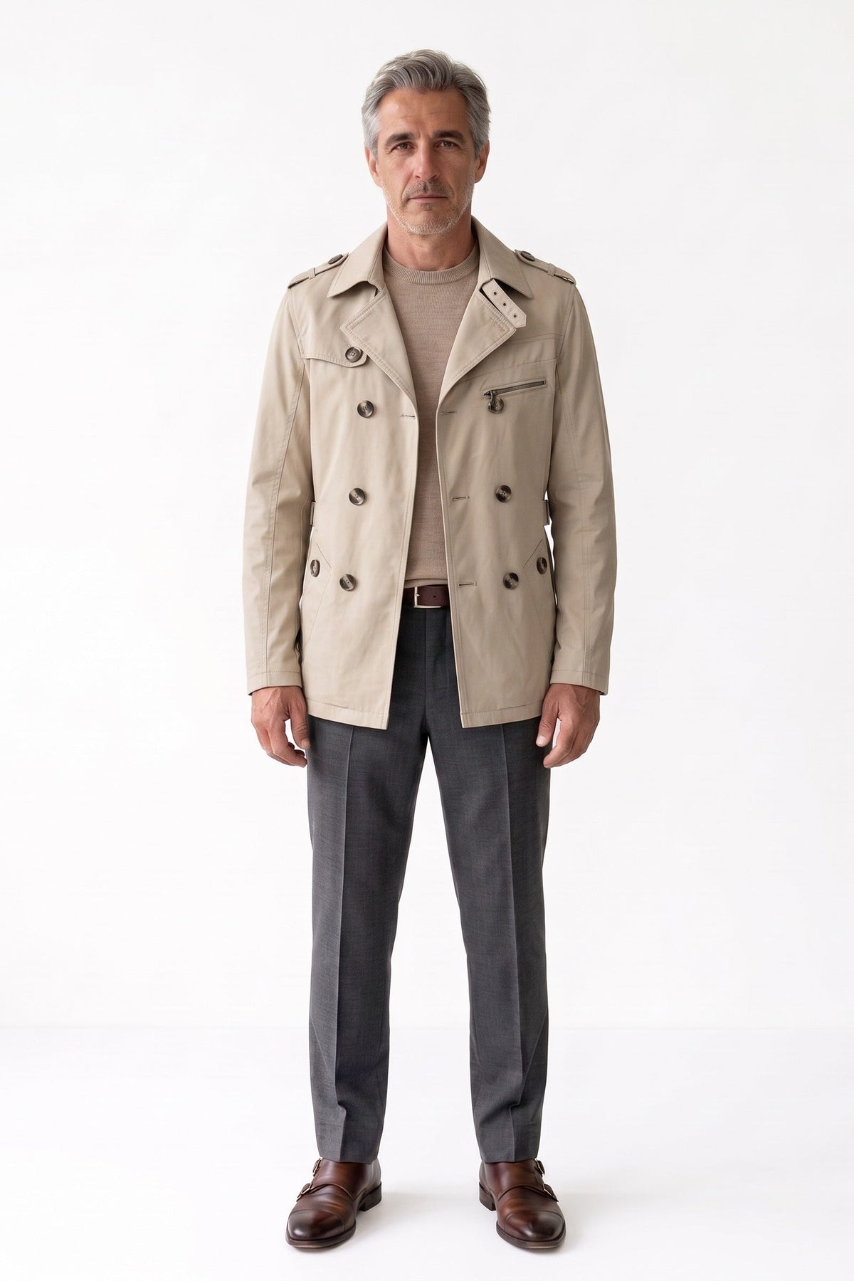 Herren Trenchjacke mit Reverskragen und Schulterklappen – 3