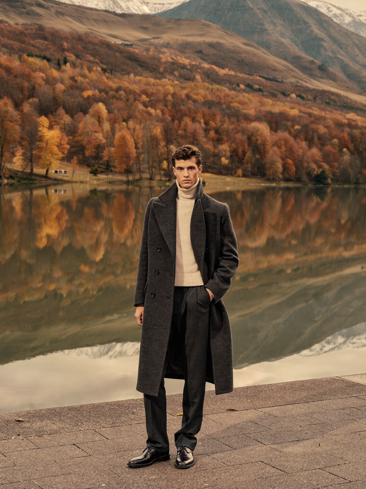 Montsila Herbst 2026 – Herren: Wollmantel und Rollkragenpullover am See (mobil)