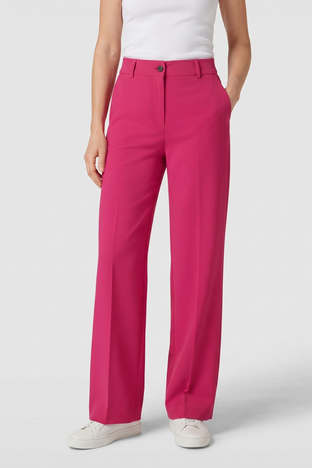 Damen Elegante Stoffhose | Gerades Bein — Rosa — Vorderansicht — am Modell