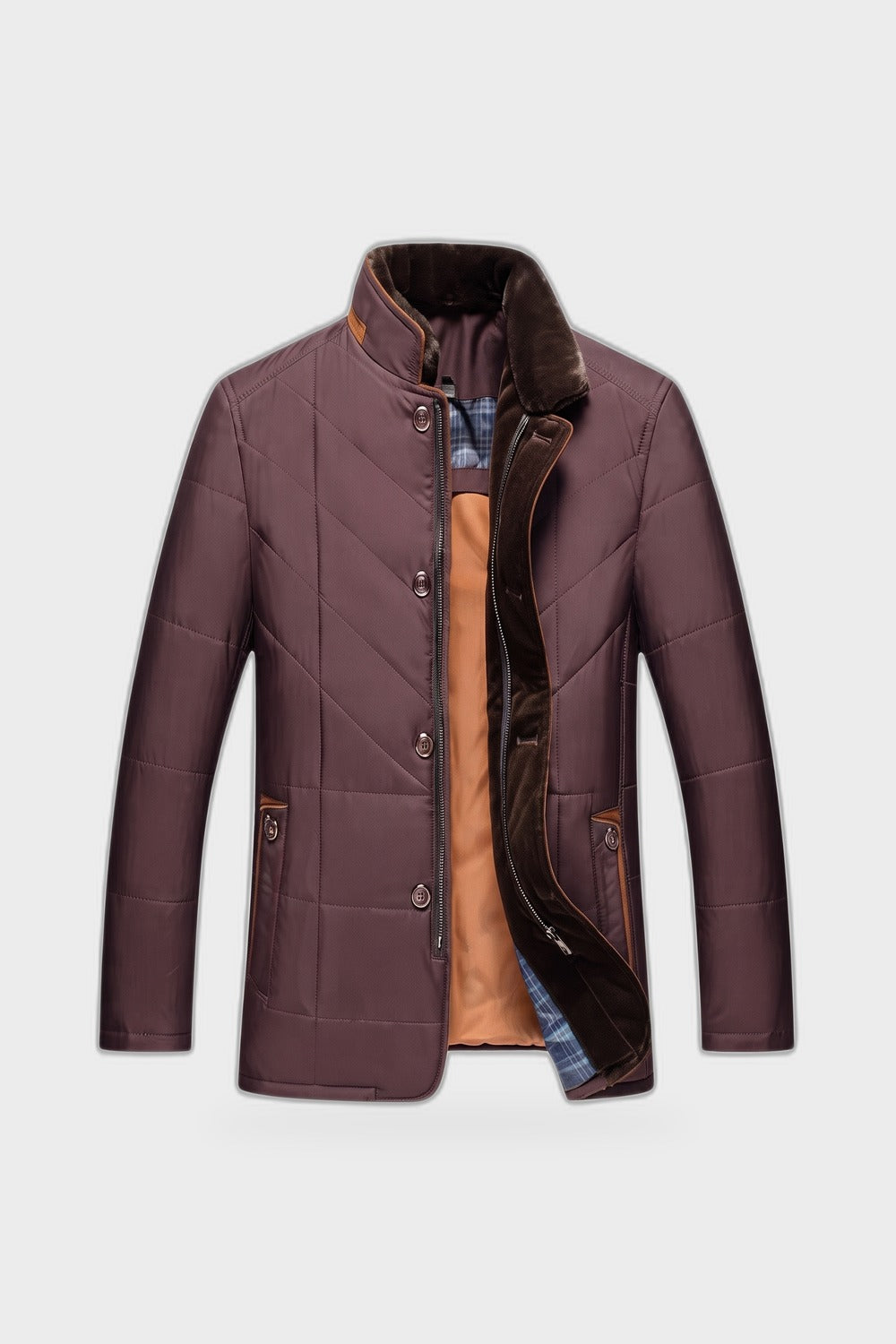 Herren Gesteppte Winterjacke | Stehkragen — Rot — Produktansicht